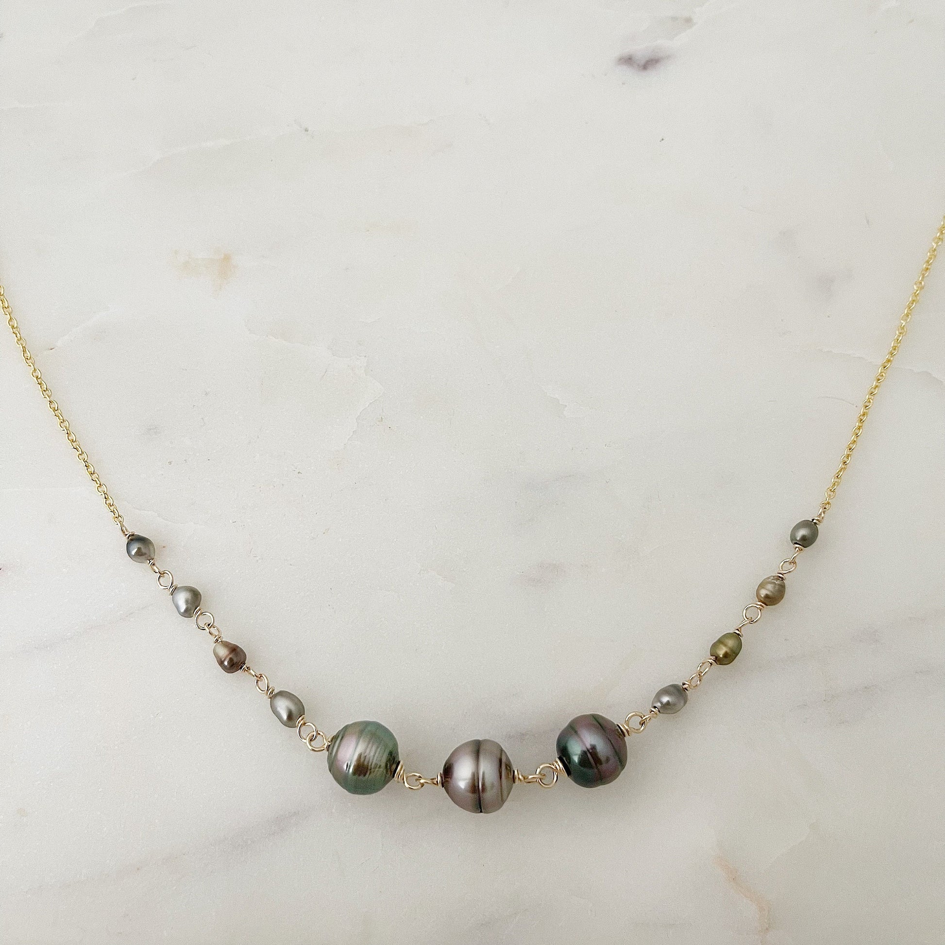 Tahitian Pearl Necklace – Genuine Pearls and Keshi Accents with Chain, Handmade in Hawaii