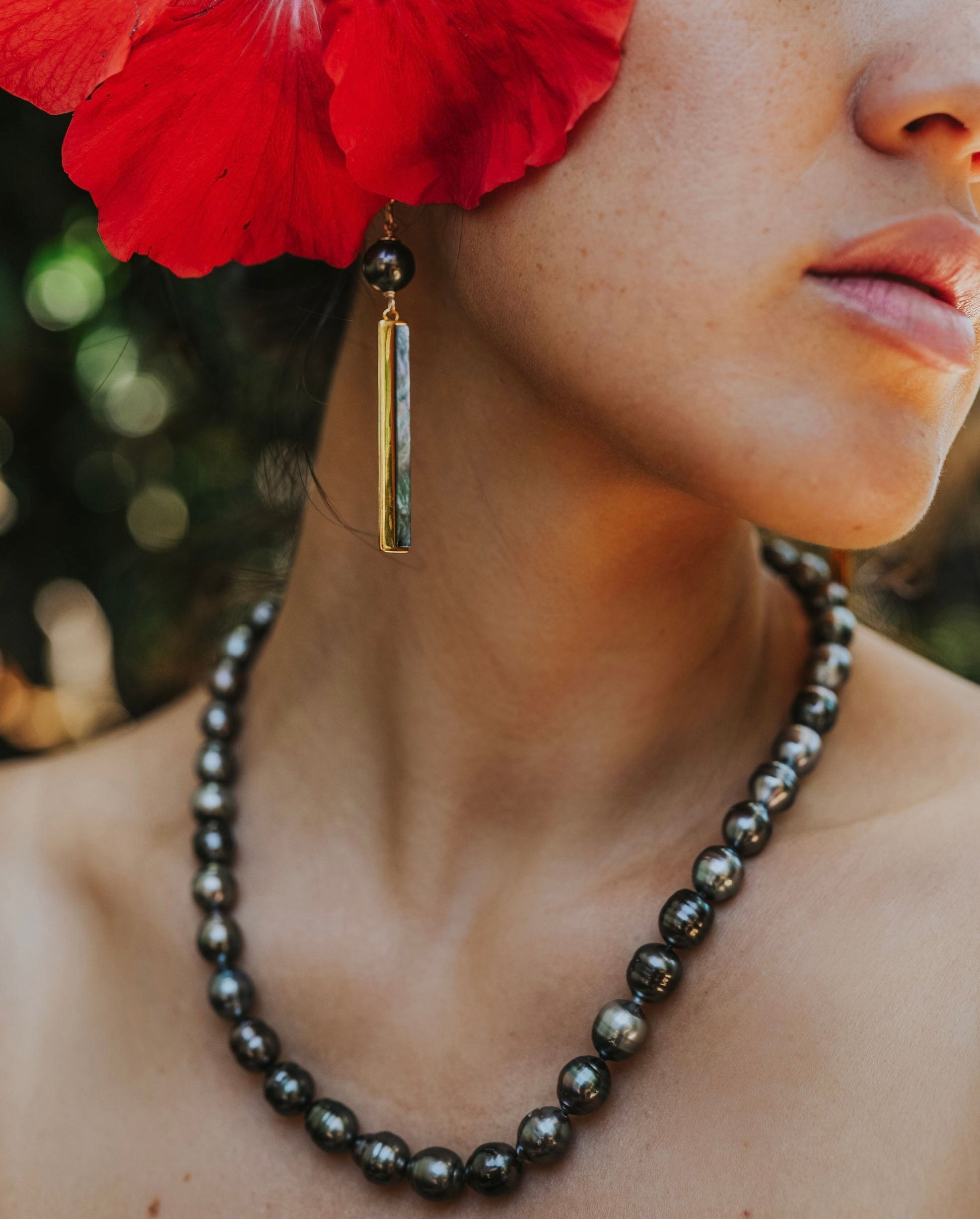 Tahitian Pearl & Shell Dangle Earrings • 14k Gold Vermeil Inlay
