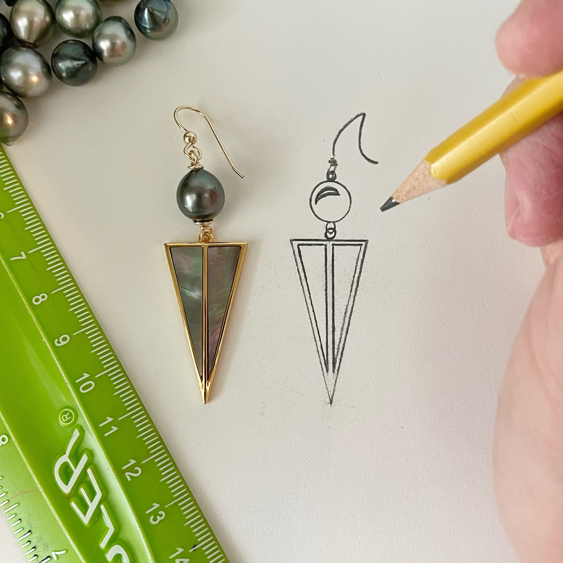 Tahitian Pearl Earrings with Mother of Pearl Inlay – Sterling Silver Dangle jewelry