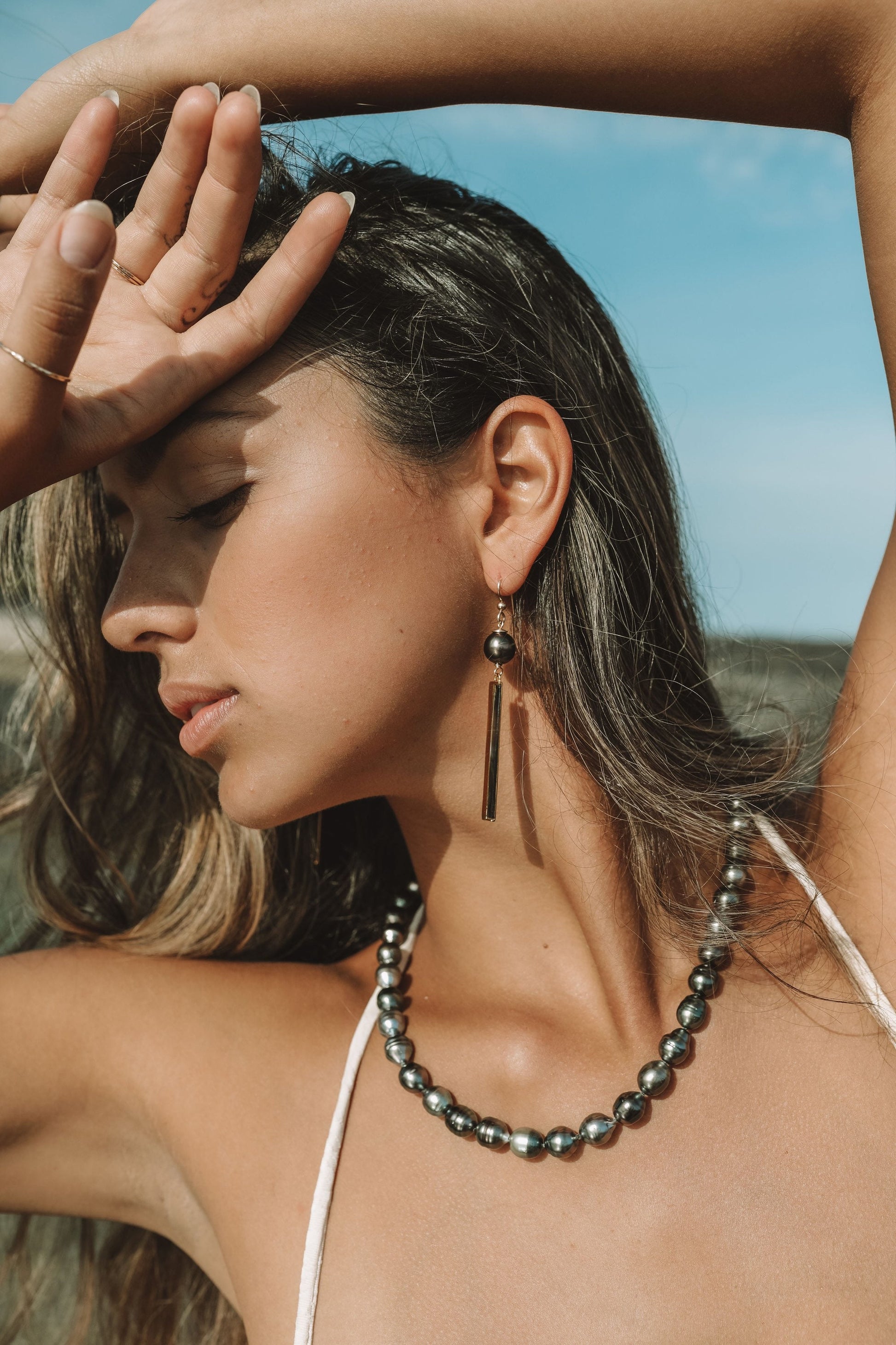 Tahitian Pearl & Shell Dangle Earrings • 14k Gold Vermeil Inlay