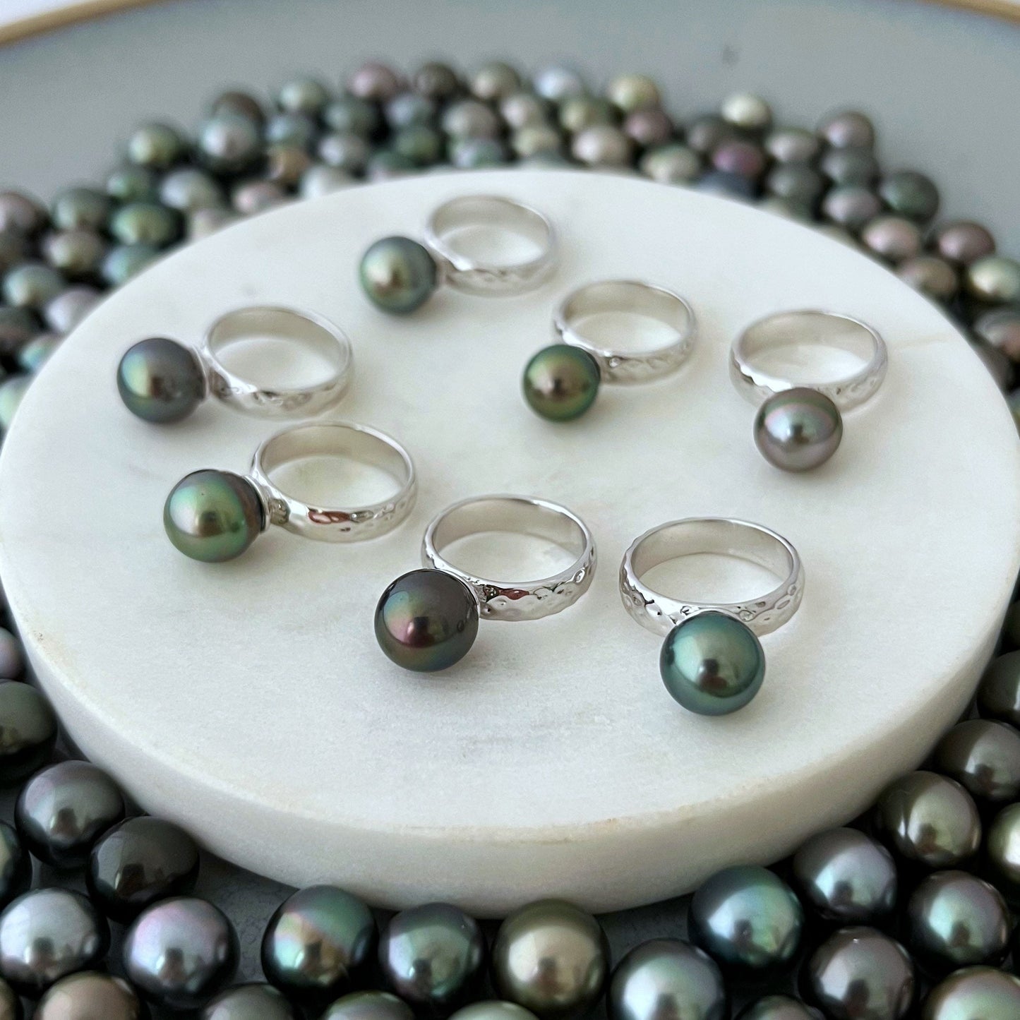 Tahitian Pearl Ring • Hammered Sterling Silver • CHOOSE YOUR PEARL • Elegant Island Jewelry