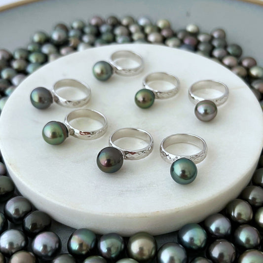 Tahitian Pearl Ring • Hammered Sterling Silver • CHOOSE YOUR PEARL • Elegant Island Jewelry