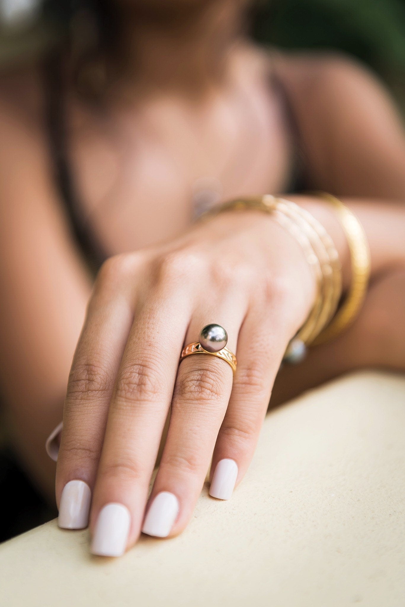 Tahitian Pearl Ring • Polynesian Triangle Design • Customizable Pearl Selection
