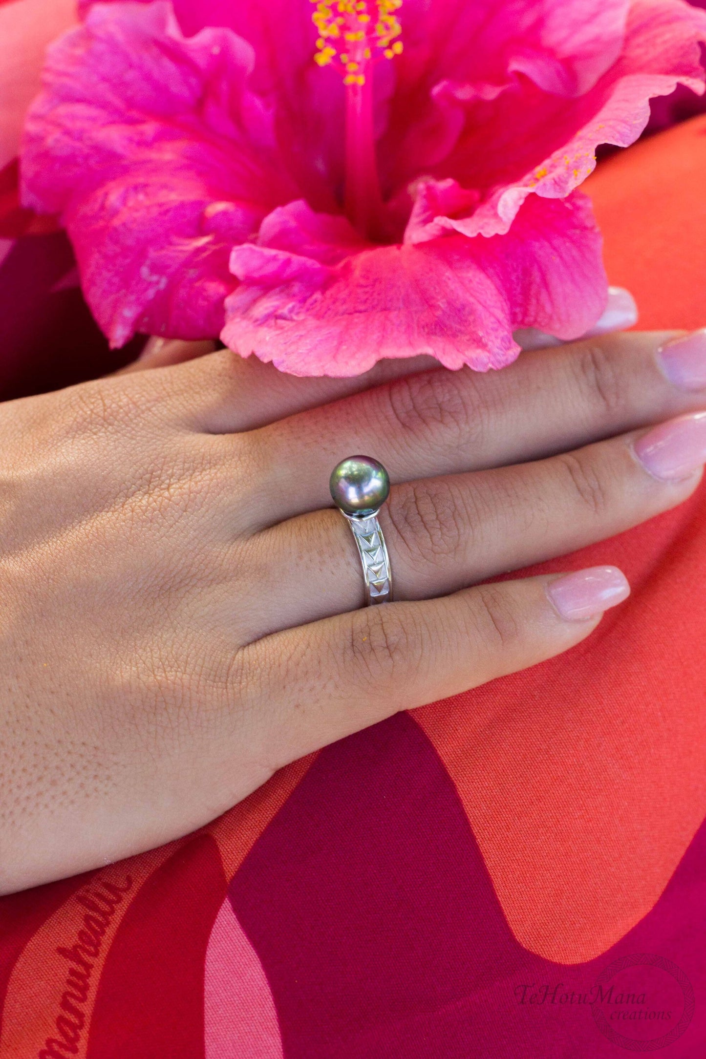 Tahitian Pearl Ring • Polynesian Triangle Design • Customizable Pearl Selection • Sterling Silver