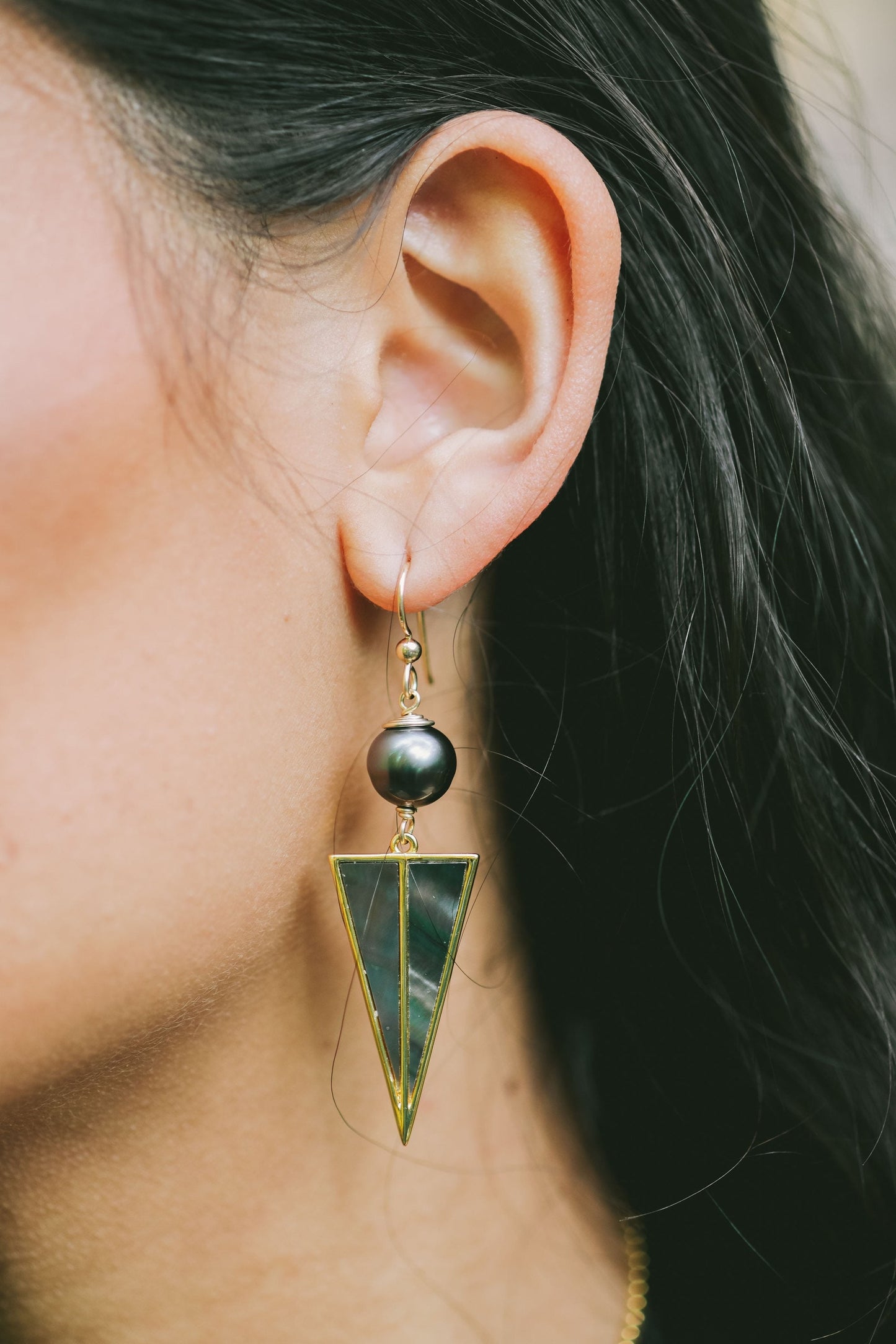 Tahitian Pearl Earrings with Mother of Pearl Inlay – Sterling Silver Dangle jewelry