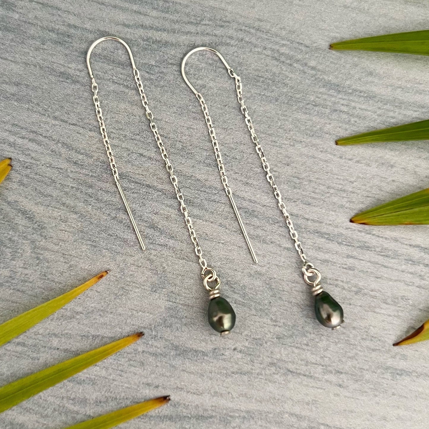 Tahitian Keshi Pearl Threader Earrings: Sterling Silver or Gold filled Dangles
