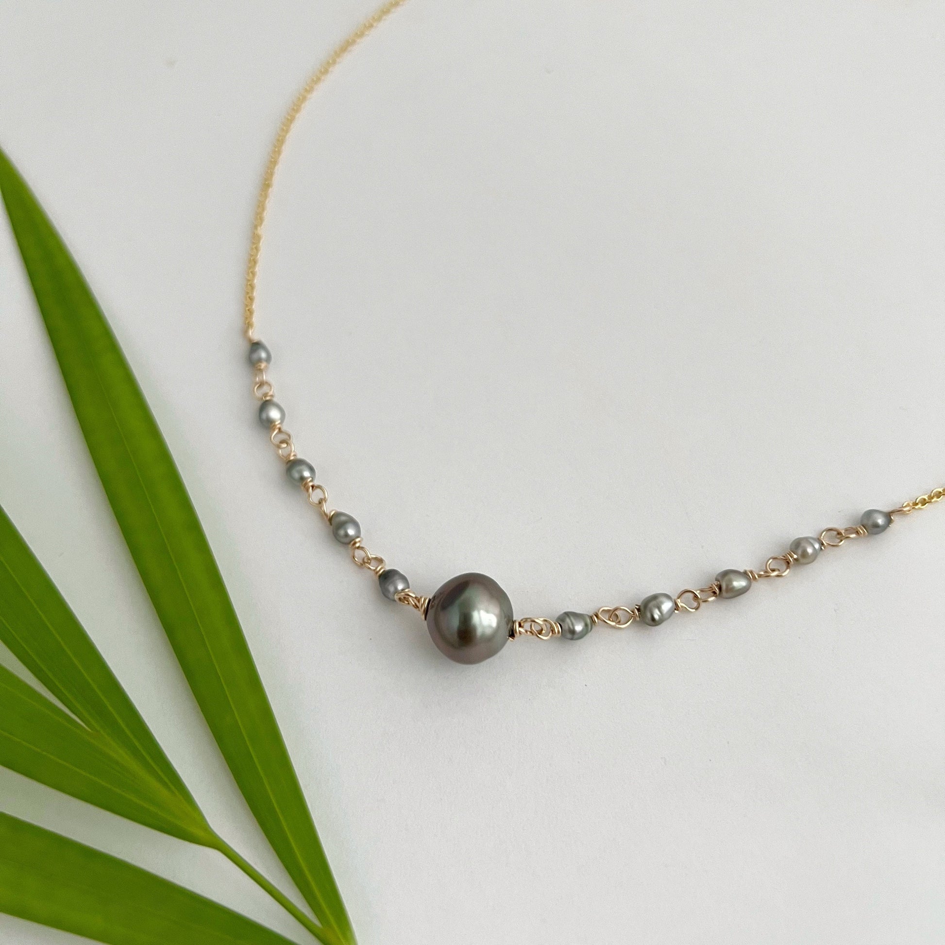 Tahitian Pearl Necklace with Keshi Accents – Gold Filled Chain • Handmade in Hawaii • boho chic
