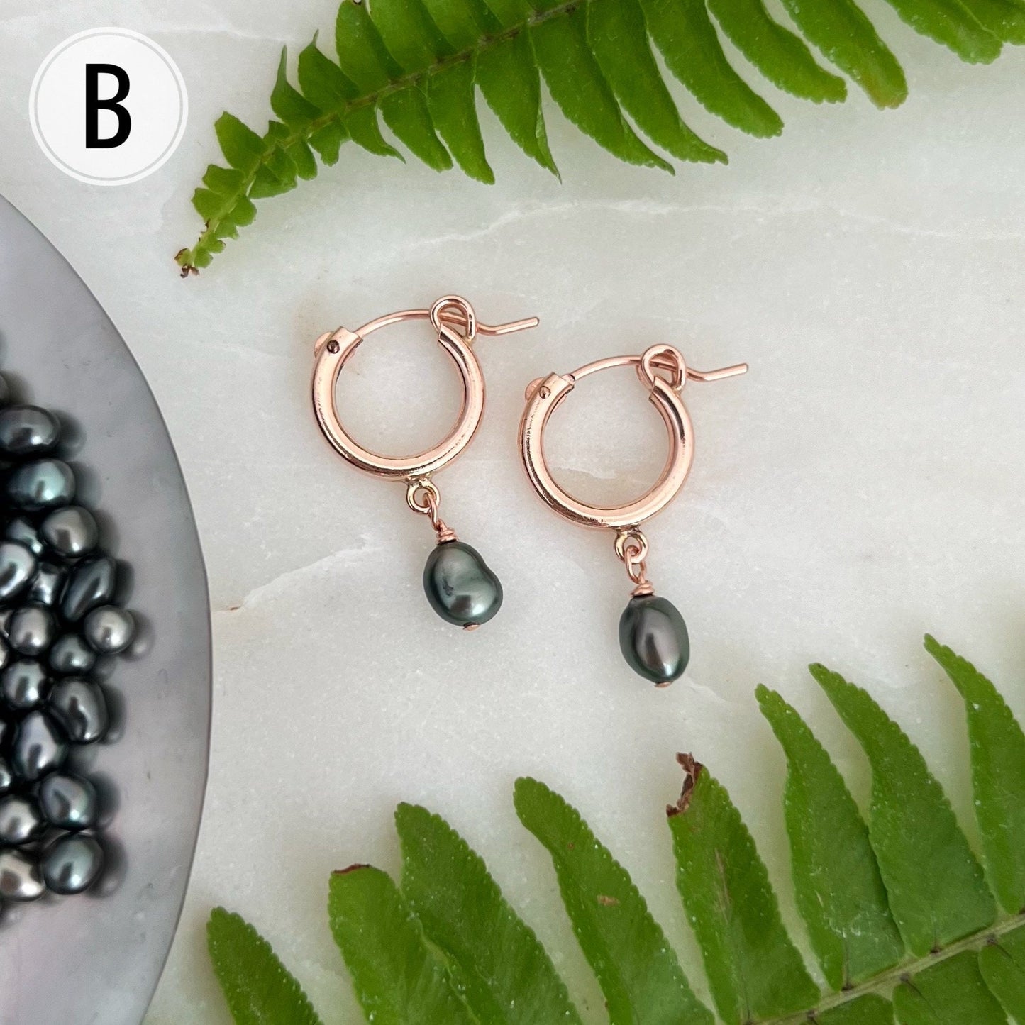 Tahitian Keshi Pearl Hoop Earrings: 14k Rose Gold Filled