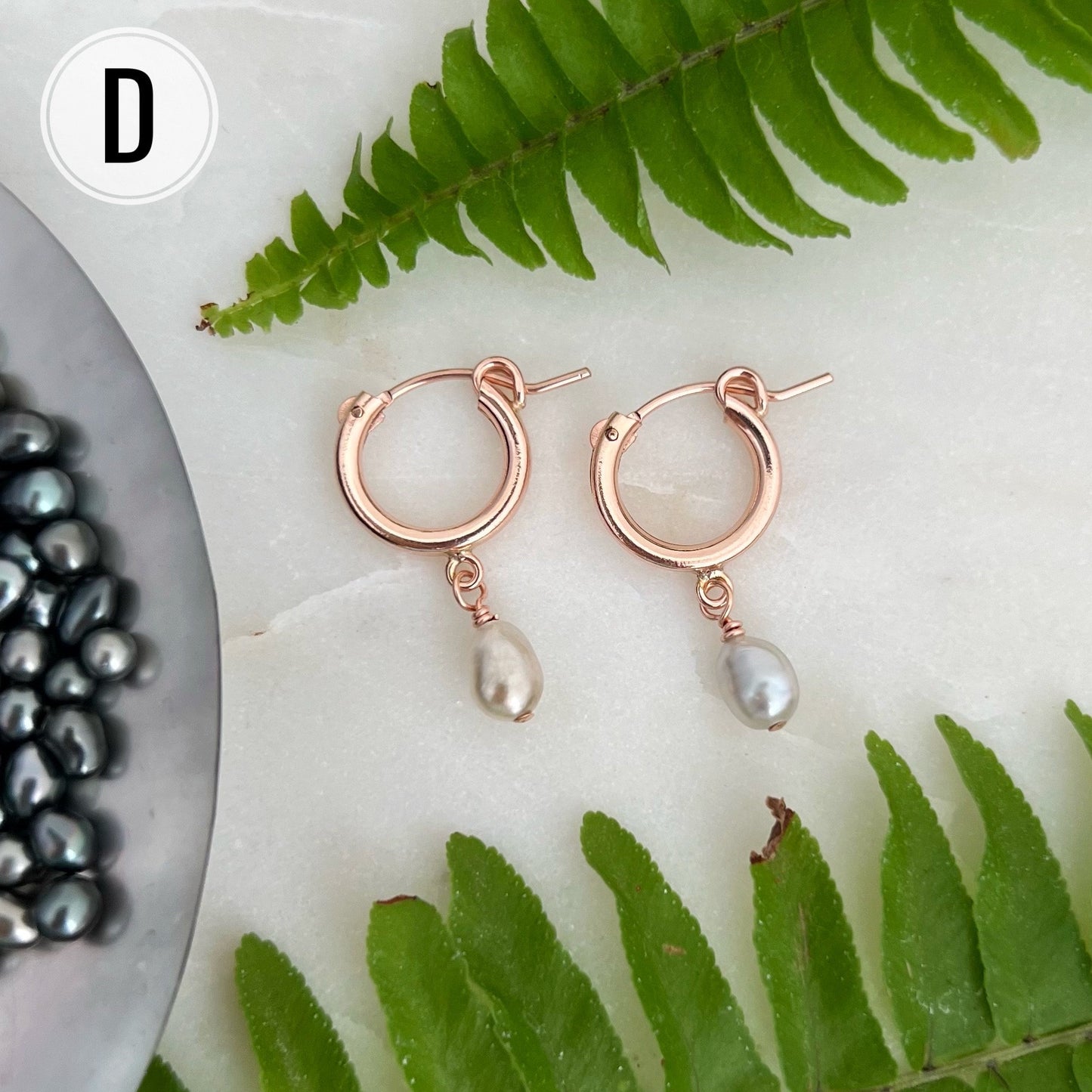Tahitian Keshi Pearl Hoop Earrings: 14k Rose Gold Filled