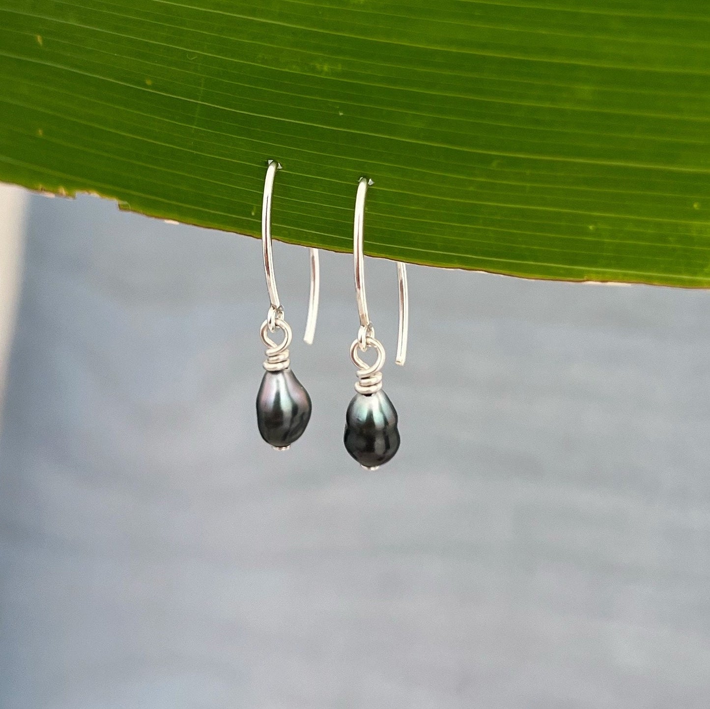 Sterling Silver Tahitian Keshi Pearl Dangle Earrings • Minimalist drop • hook design