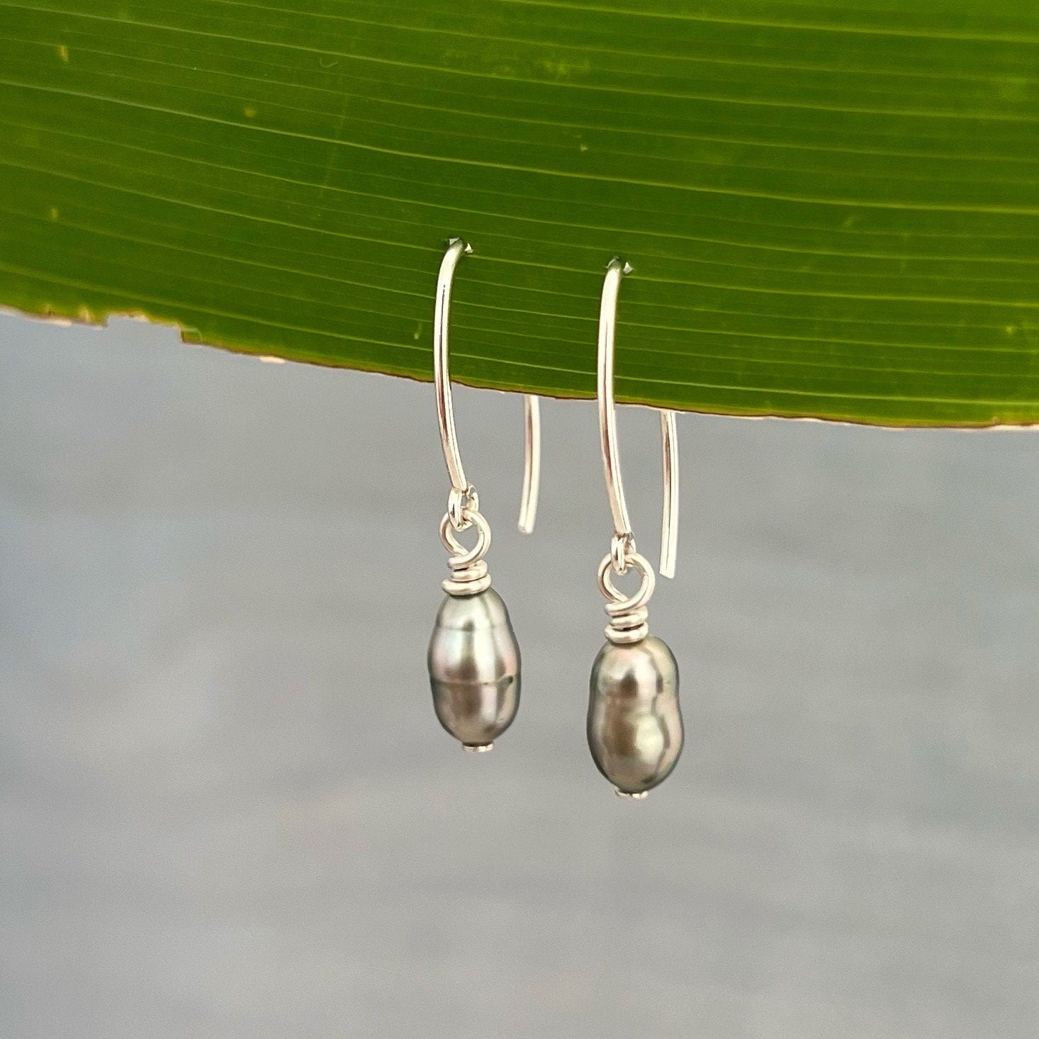 Sterling Silver Tahitian Keshi Pearl Dangle Earrings • Minimalist drop • hook design