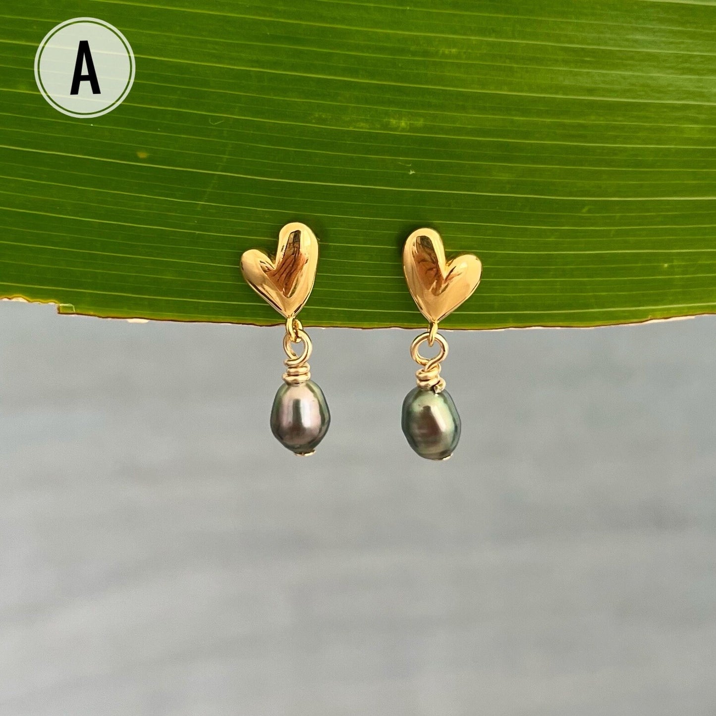 Tiny Heart Tahitian Pearl Earrings: 18k Gold Plated studs