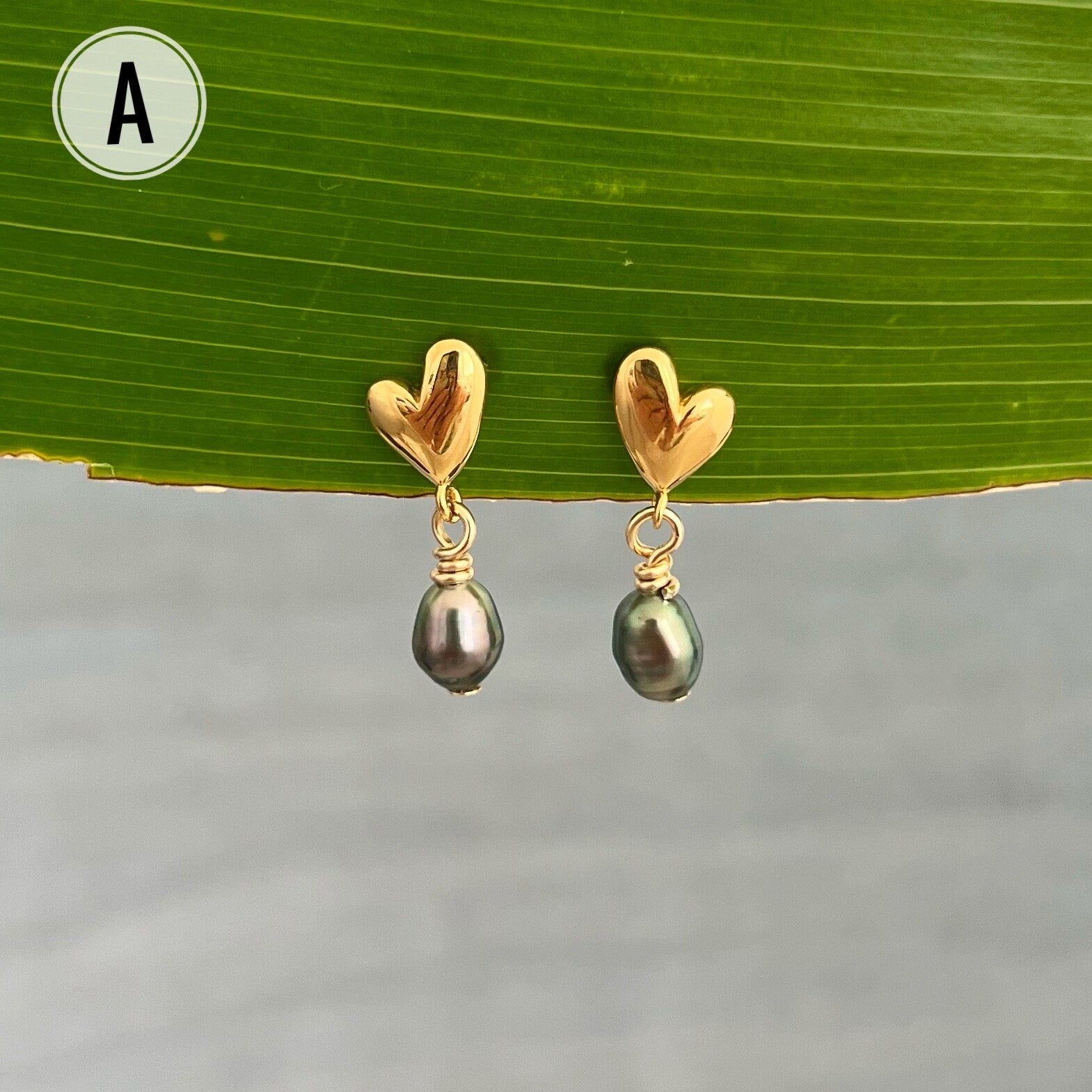 Tiny Heart Tahitian Pearl Earrings: 18k Gold Plated studs