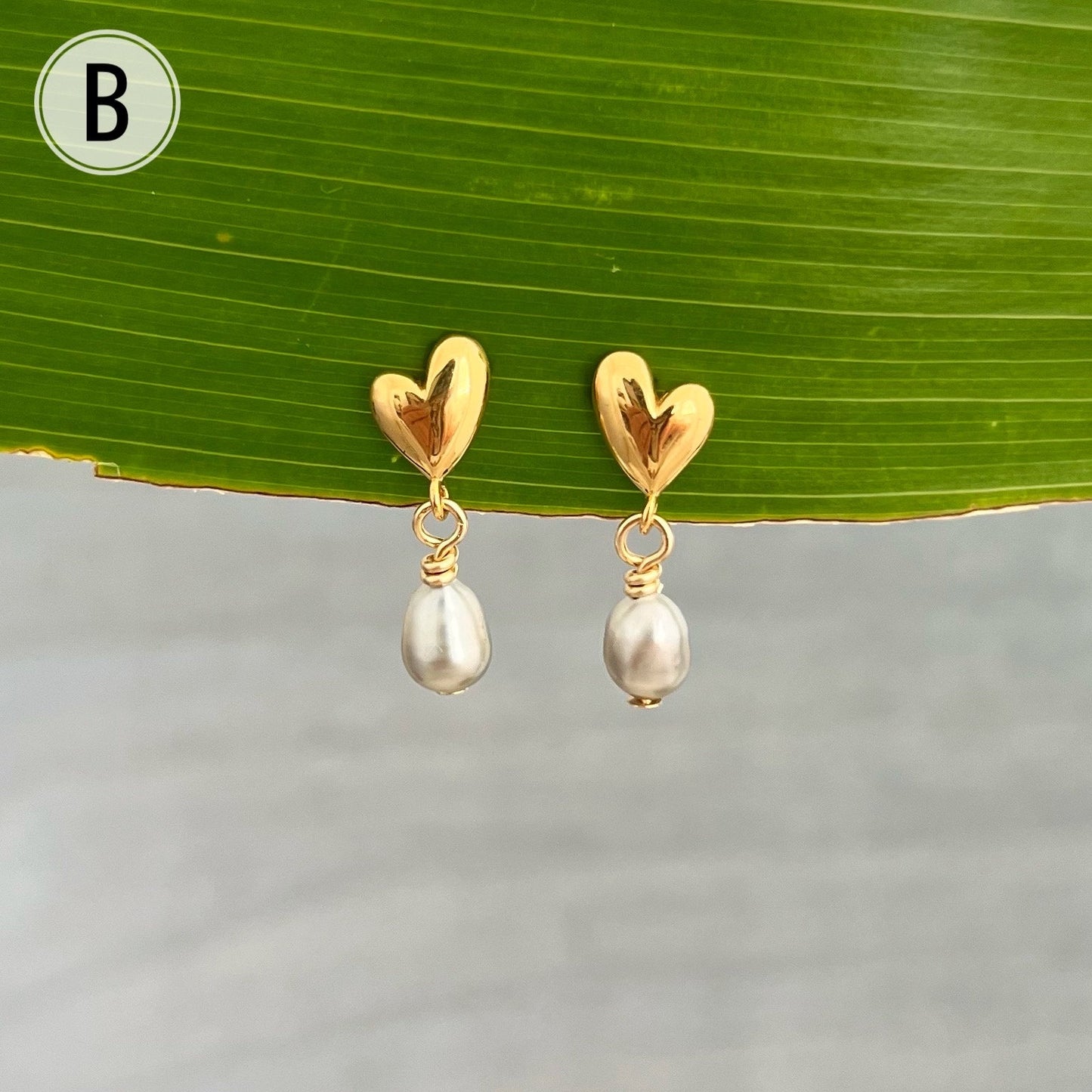 Tiny Heart Tahitian Pearl Earrings: 18k Gold Plated studs
