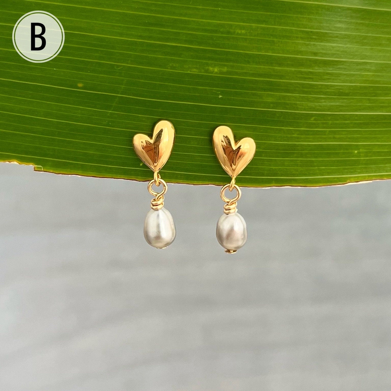 Tiny Heart Tahitian Pearl Earrings: 18k Gold Plated studs