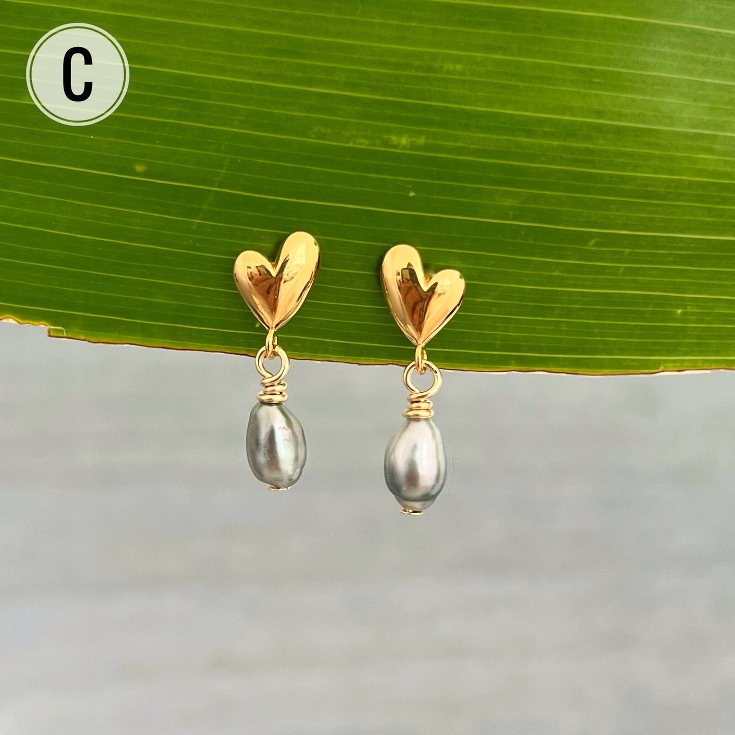 Tiny Heart Tahitian Pearl Earrings: 18k Gold Plated studs