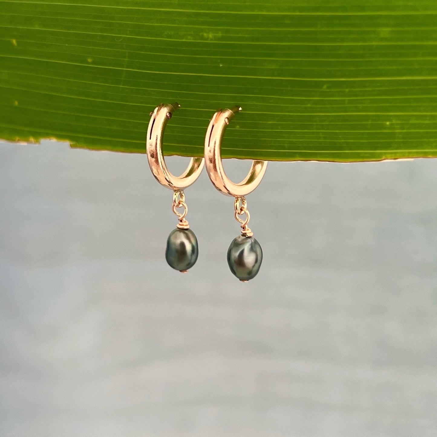 Tahitian Keshi Pearl Hoop Earrings: 14k Rose Gold Filled