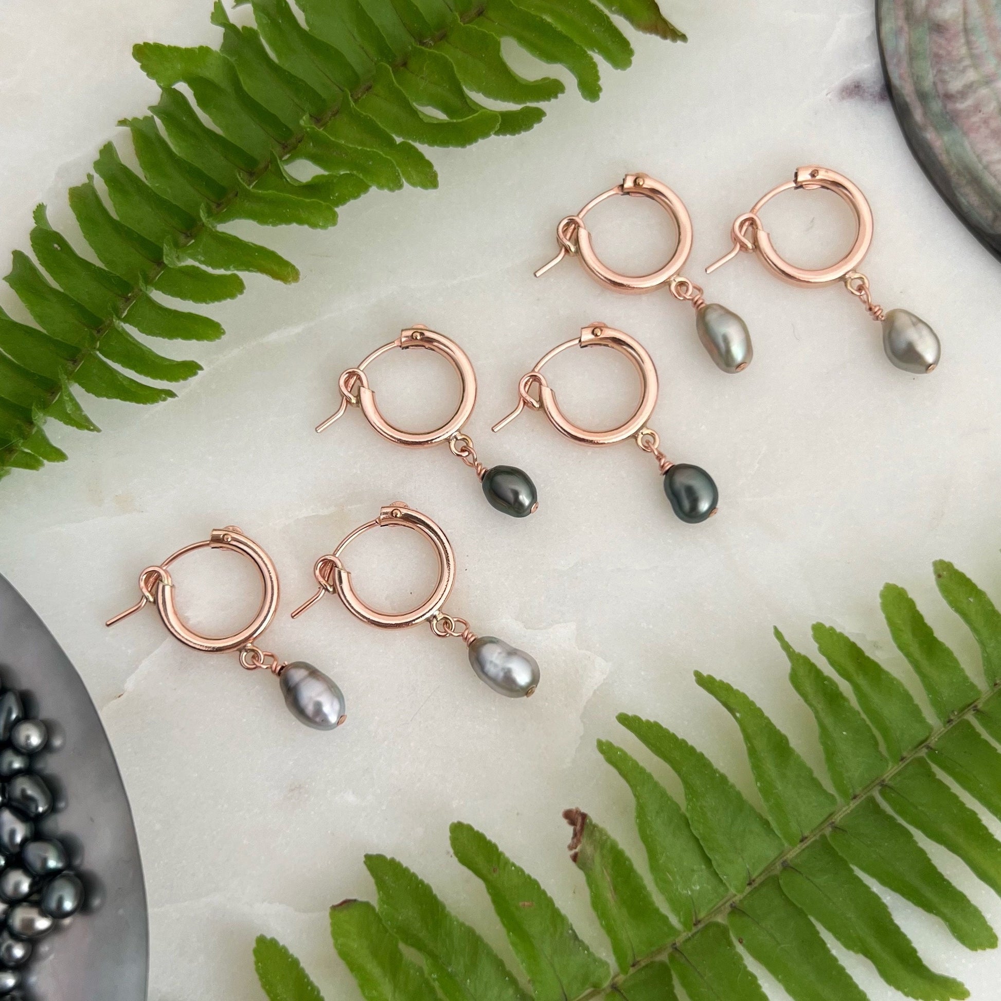 Tahitian Keshi Pearl Hoop Earrings: 14k Rose Gold Filled
