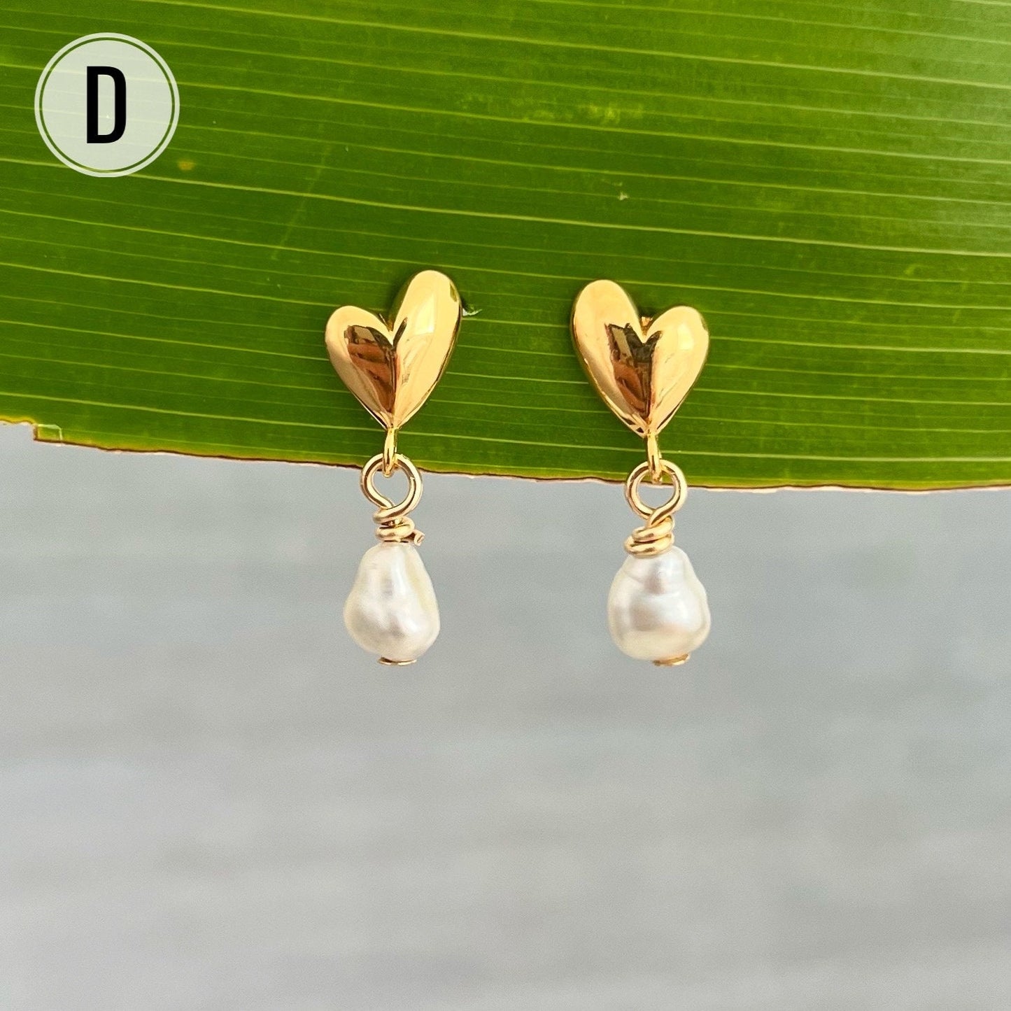 Tiny Heart Tahitian Pearl Earrings: 18k Gold Plated studs