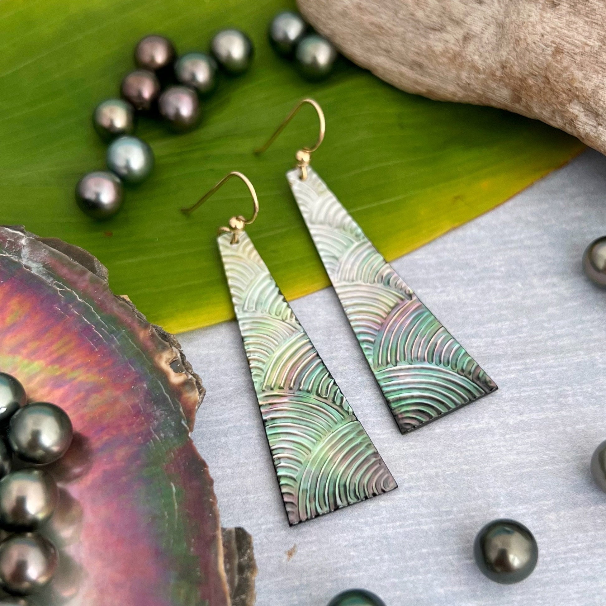 Mother of Pearl Earrings • Hand carved: Gold Filled or Sterling Silver, Hawaiian Jewelry