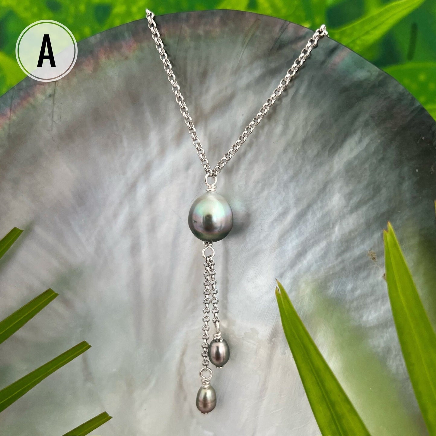 Tahitian Pearl Drop Necklace: Sterling Silver Keshi Pearl Jewelry