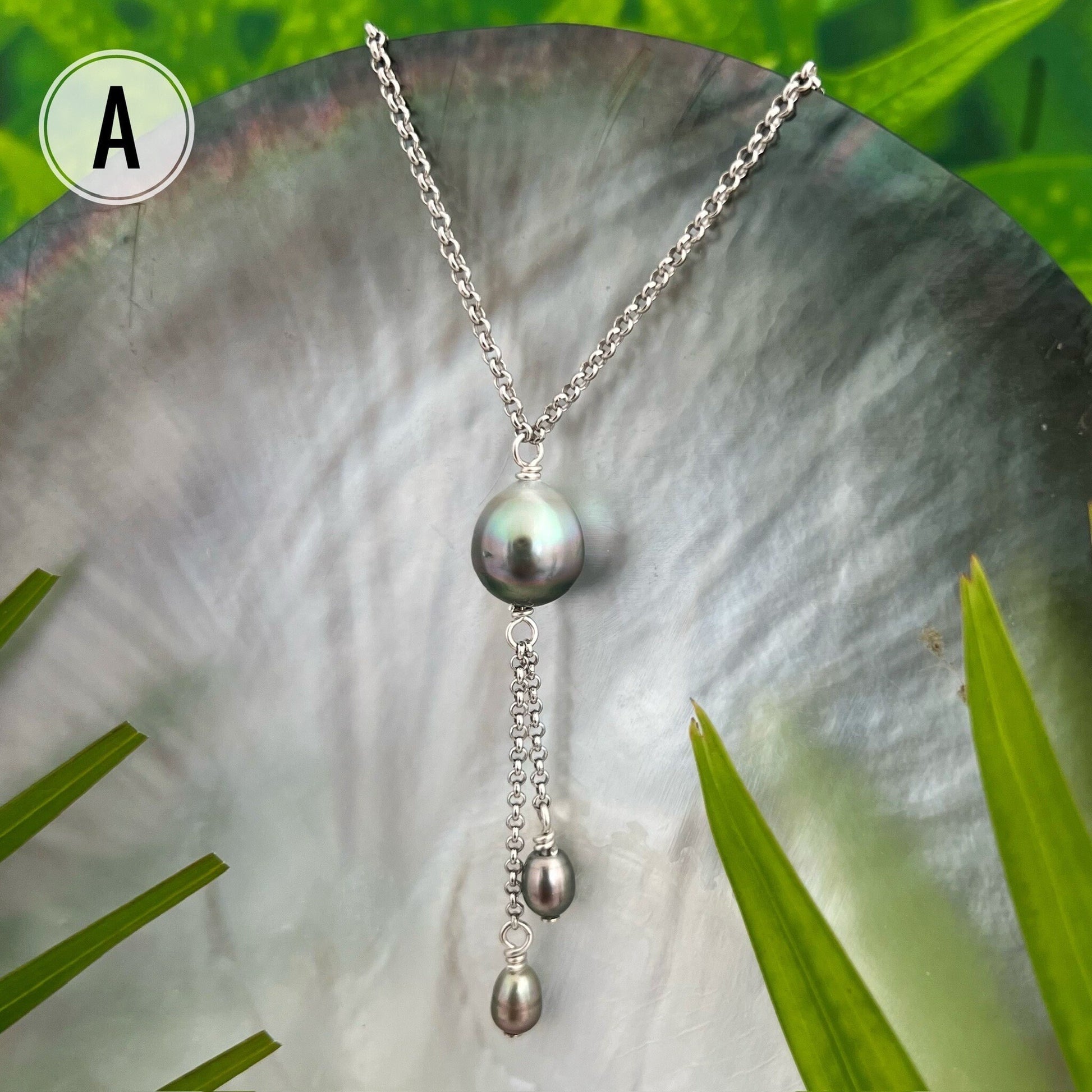 Tahitian Pearl Drop Necklace: Sterling Silver Keshi Pearl Jewelry