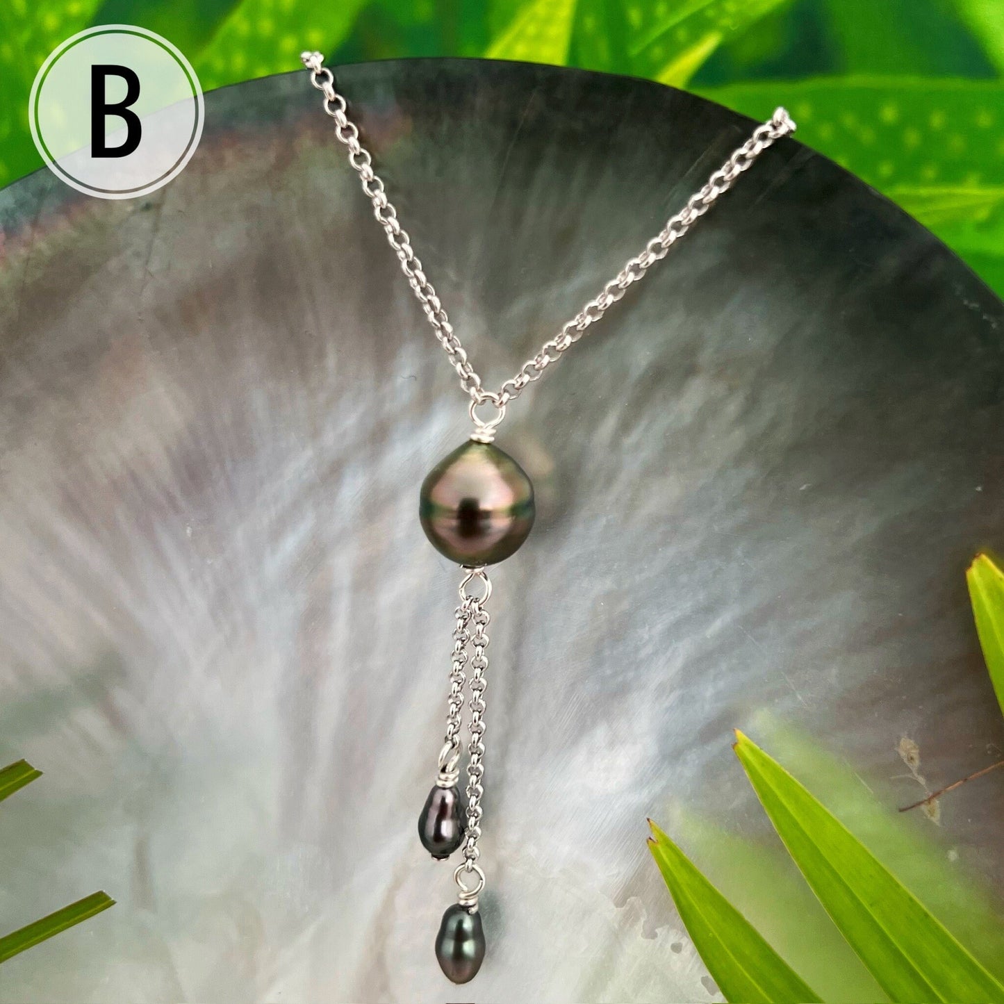 Tahitian Pearl Drop Necklace: Sterling Silver Keshi Pearl Jewelry