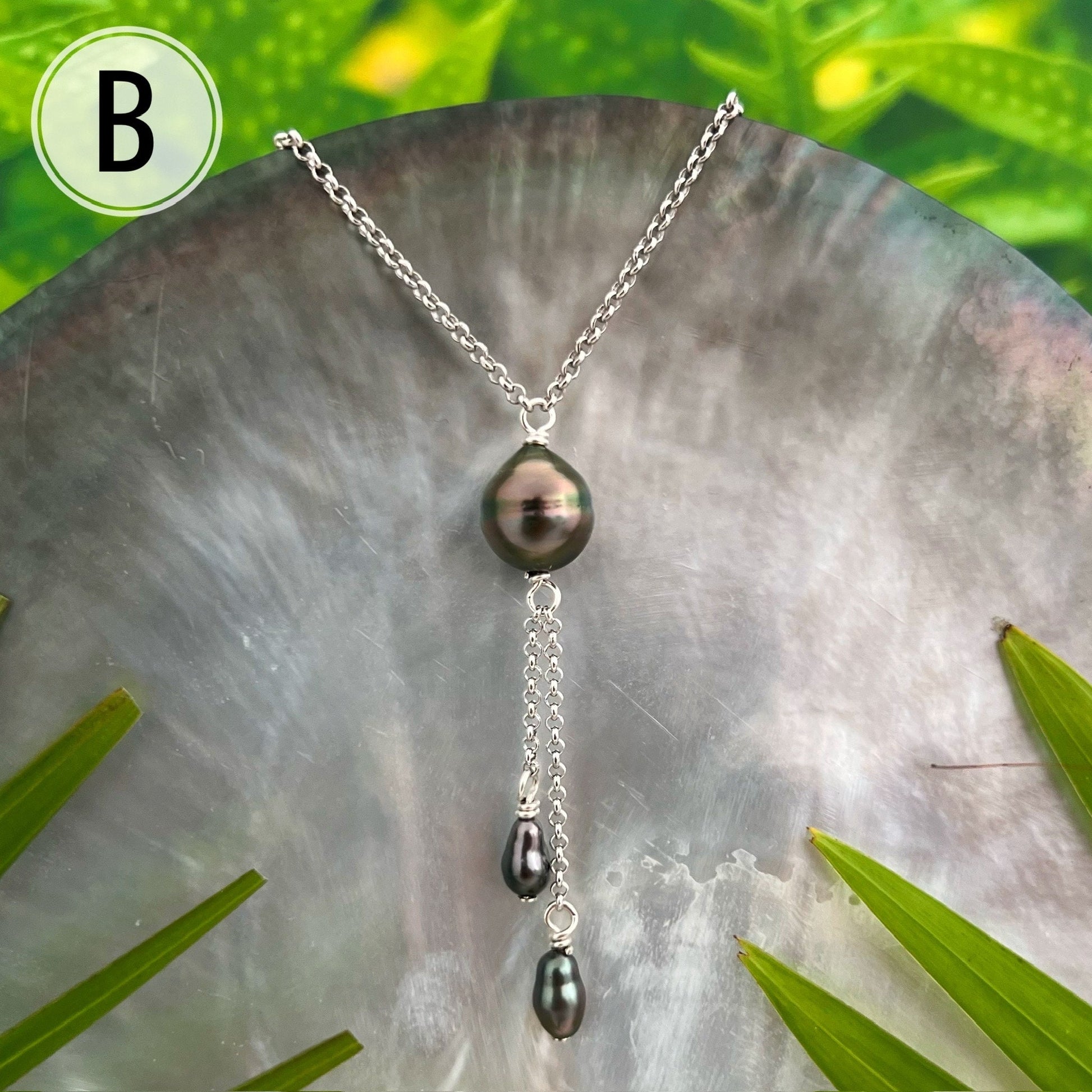 Tahitian Pearl Drop Necklace: Sterling Silver Keshi Pearl Jewelry