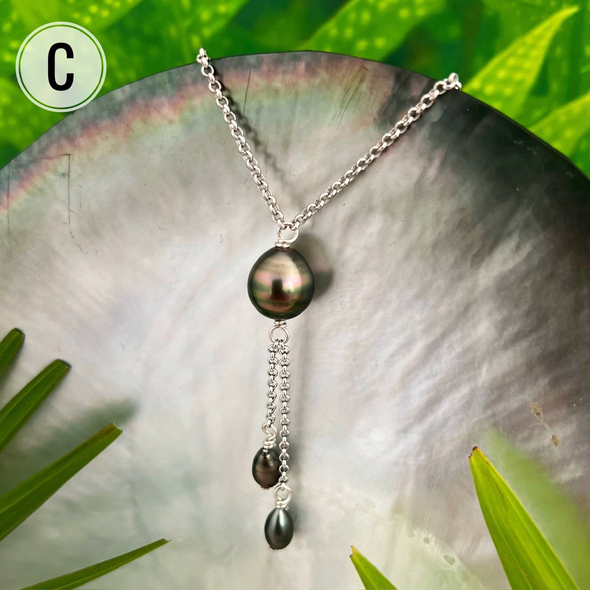 Tahitian Pearl Drop Necklace: Sterling Silver Keshi Pearl Jewelry
