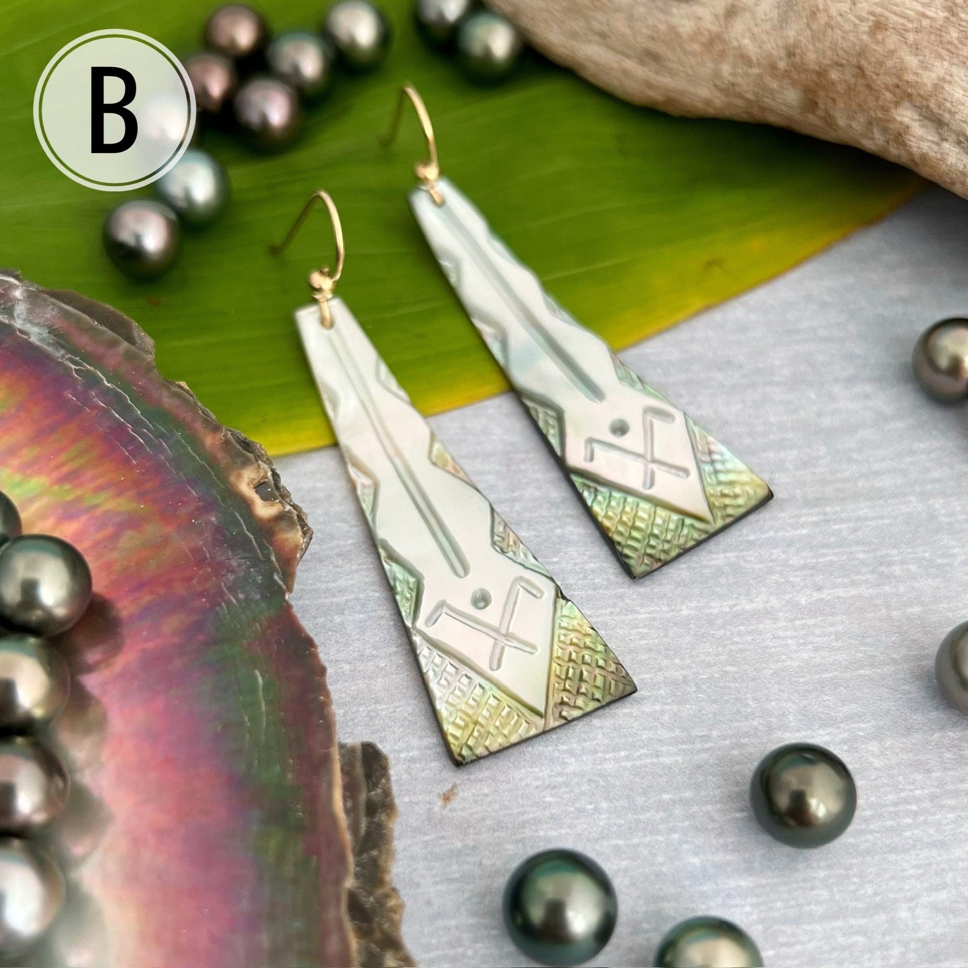 Hand Carved ‘Iwa Mother Of Pearl Earrings