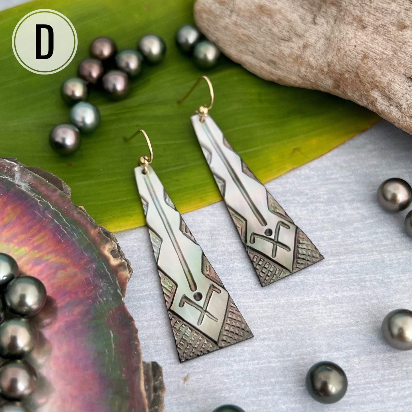 Hand Carved ‘Iwa Mother Of Pearl Earrings