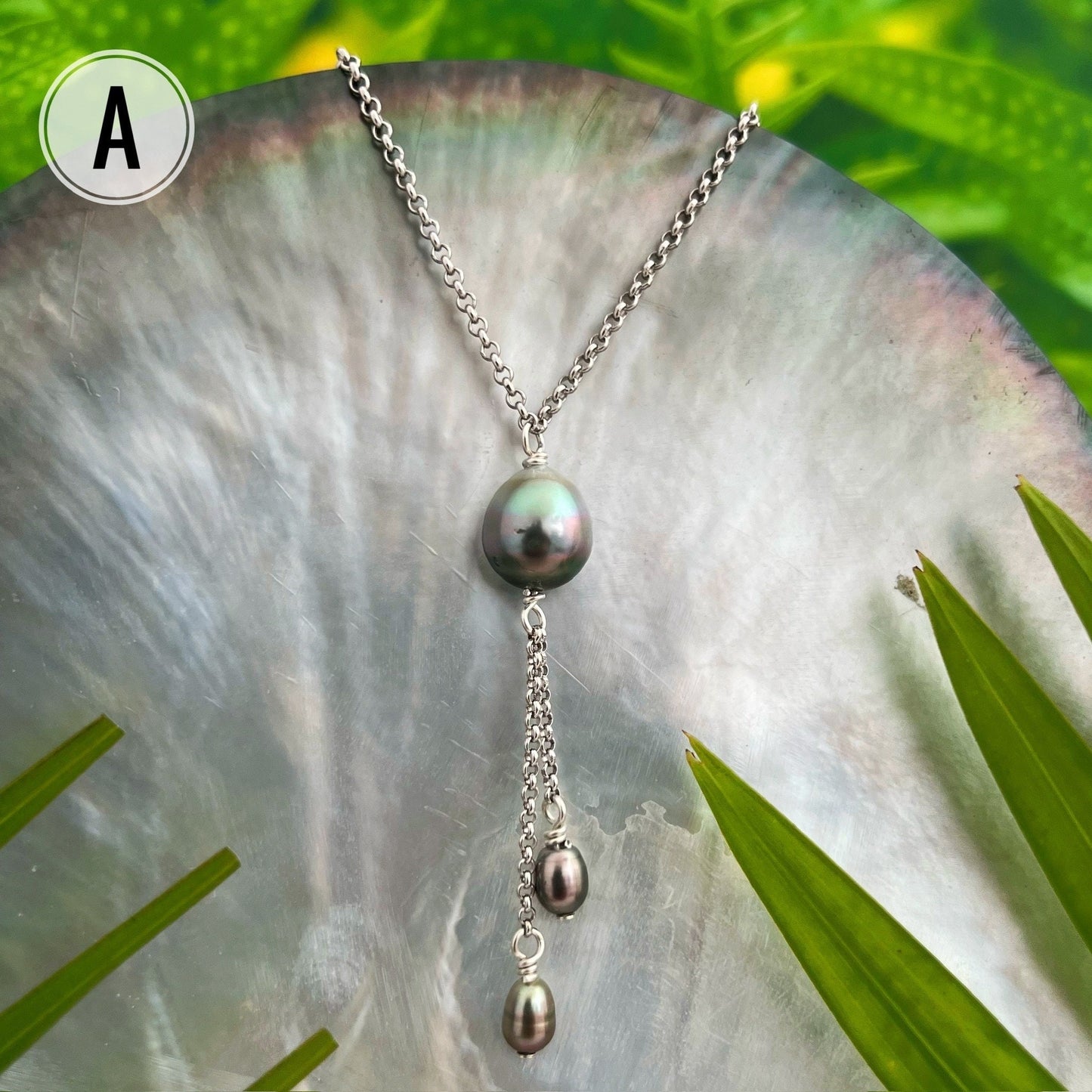 Tahitian Pearl Drop Necklace: Sterling Silver Keshi Pearl Jewelry
