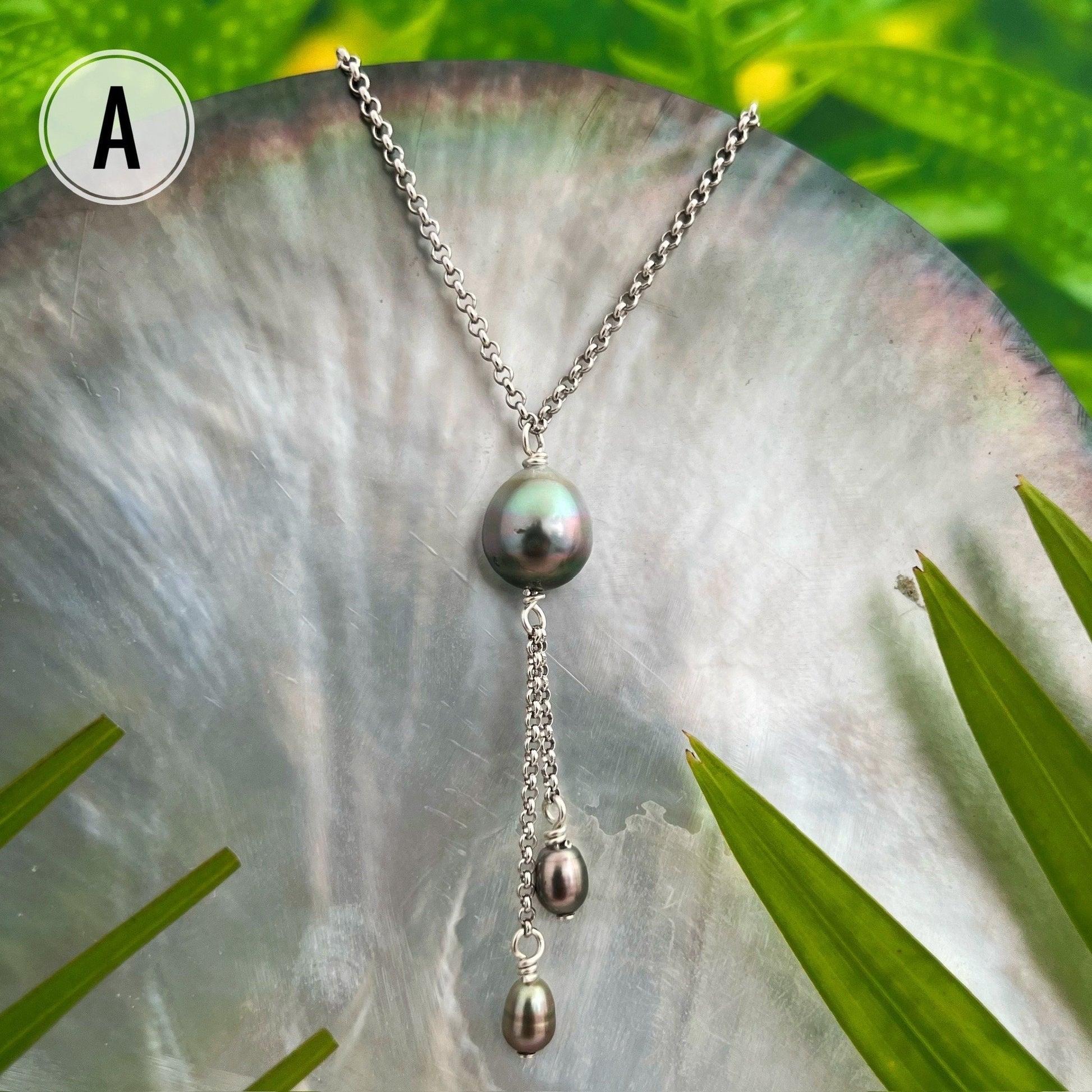 Tahitian Pearl Drop Necklace: Sterling Silver Keshi Pearl Jewelry