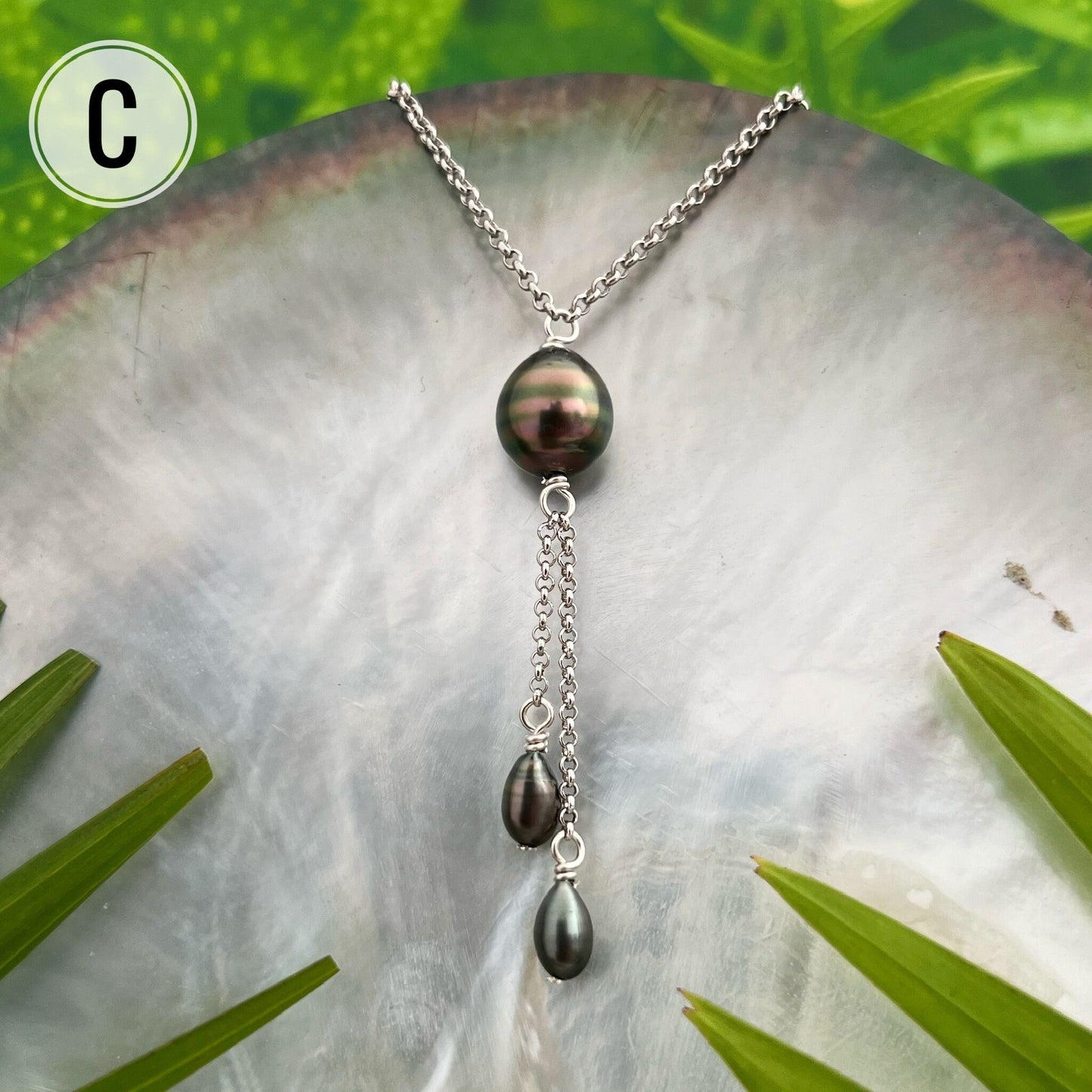 Tahitian Pearl Drop Necklace: Sterling Silver Keshi Pearl Jewelry