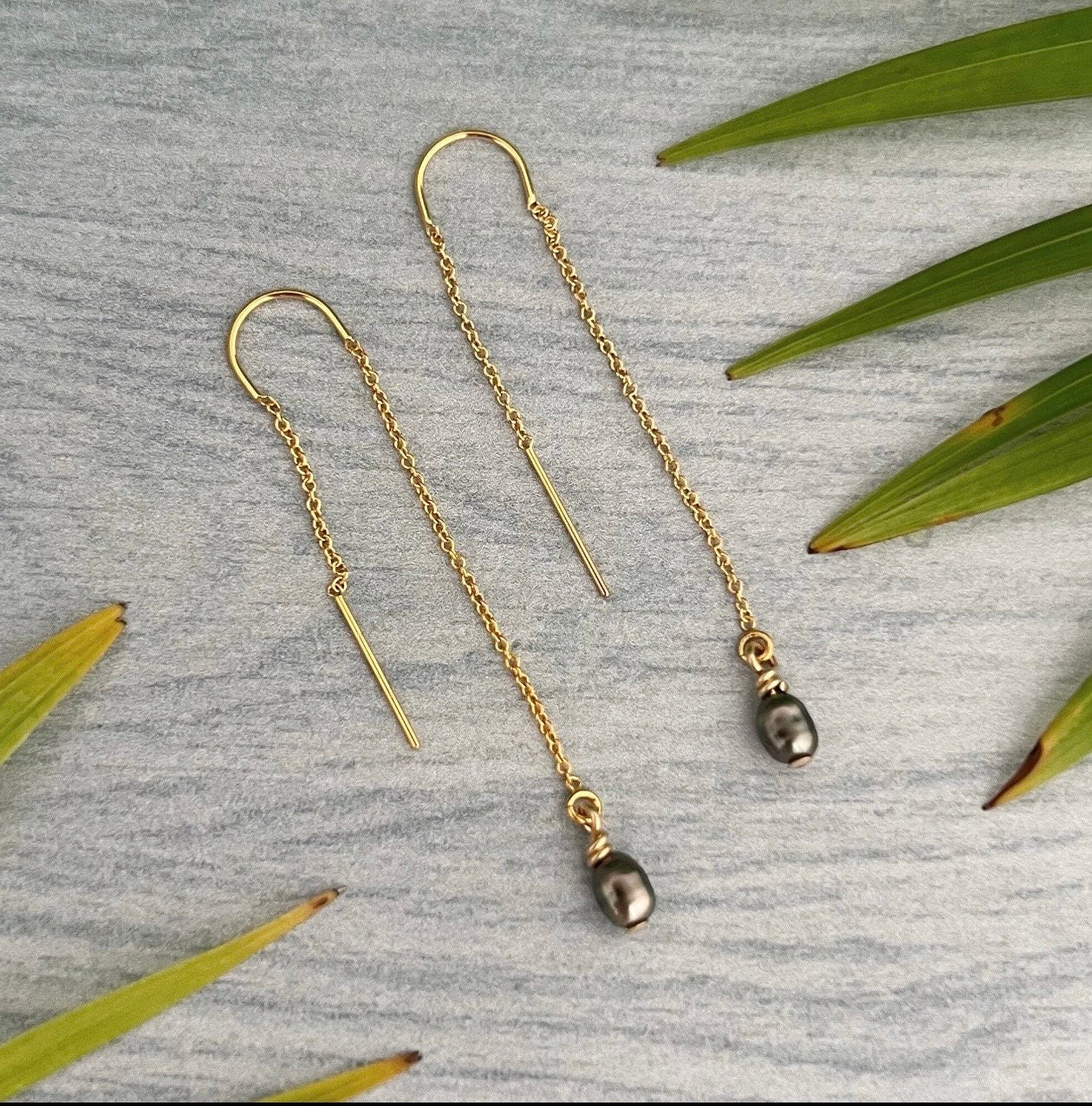 Tahitian Keshi Pearl Threader Earrings: 14k Gold Filled or Sterling Silver Dangle Jewelry