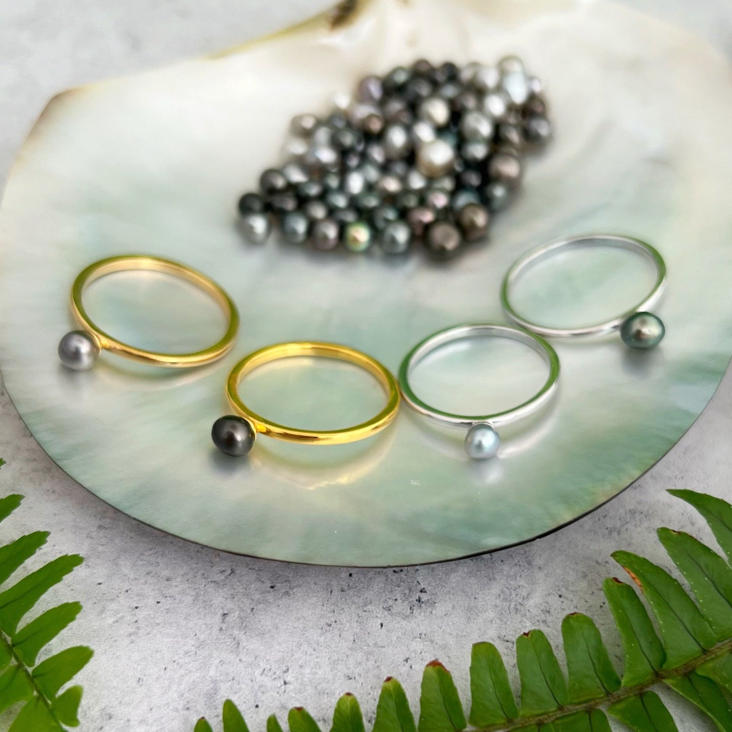Tahitian Keshi Pearl Ring: Sterling silver, Minimalist Band