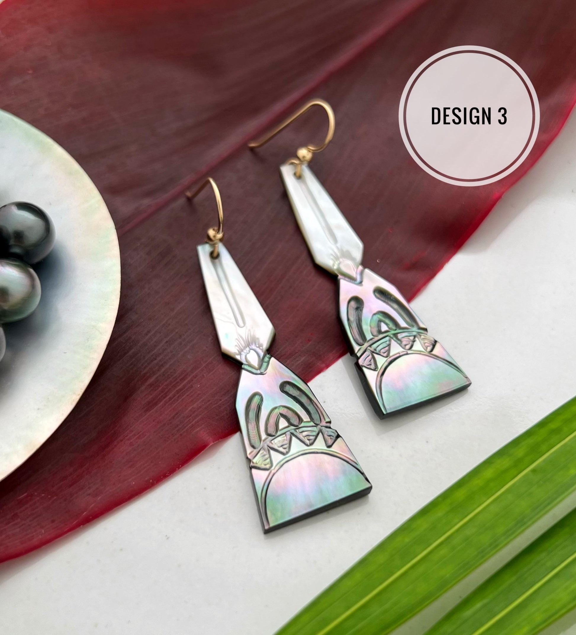 Mother of pearl earrings • hand carved earrings • shell earrings • made in Hawaii • engraved earrings • handmade jewelry • handmade earrings • handcrafted • hawaiian jewelry • shell Jewelry • polynesian Jewelry • natural • refycled jewelry • unique