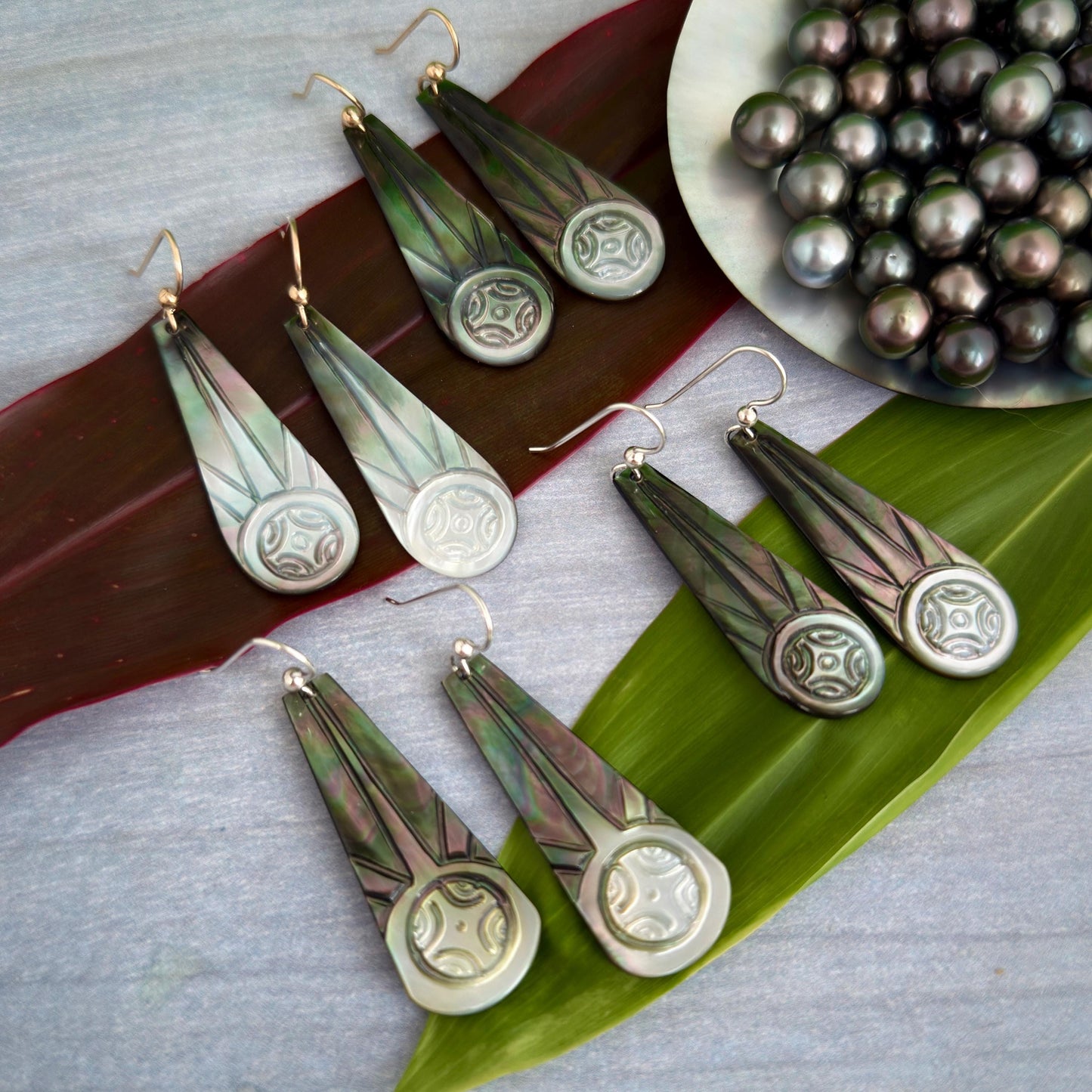 mother of pearl earrings seashell jewelry seashell earrings handmade made in hawaii jewelry drop earrings hawaiian carved shell hand carved shell beach jewelry beach earrings