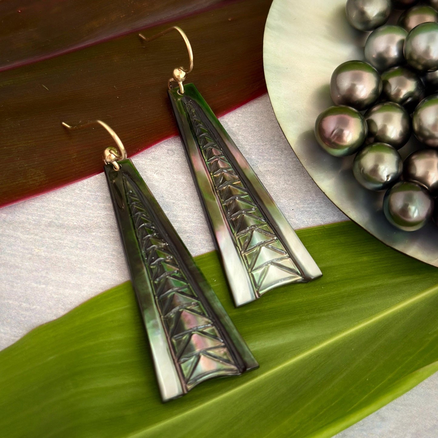 Handmade Mother of Pearl Earrings: Hawaiian Triangle Design, Gold Filled or Sterling Silver