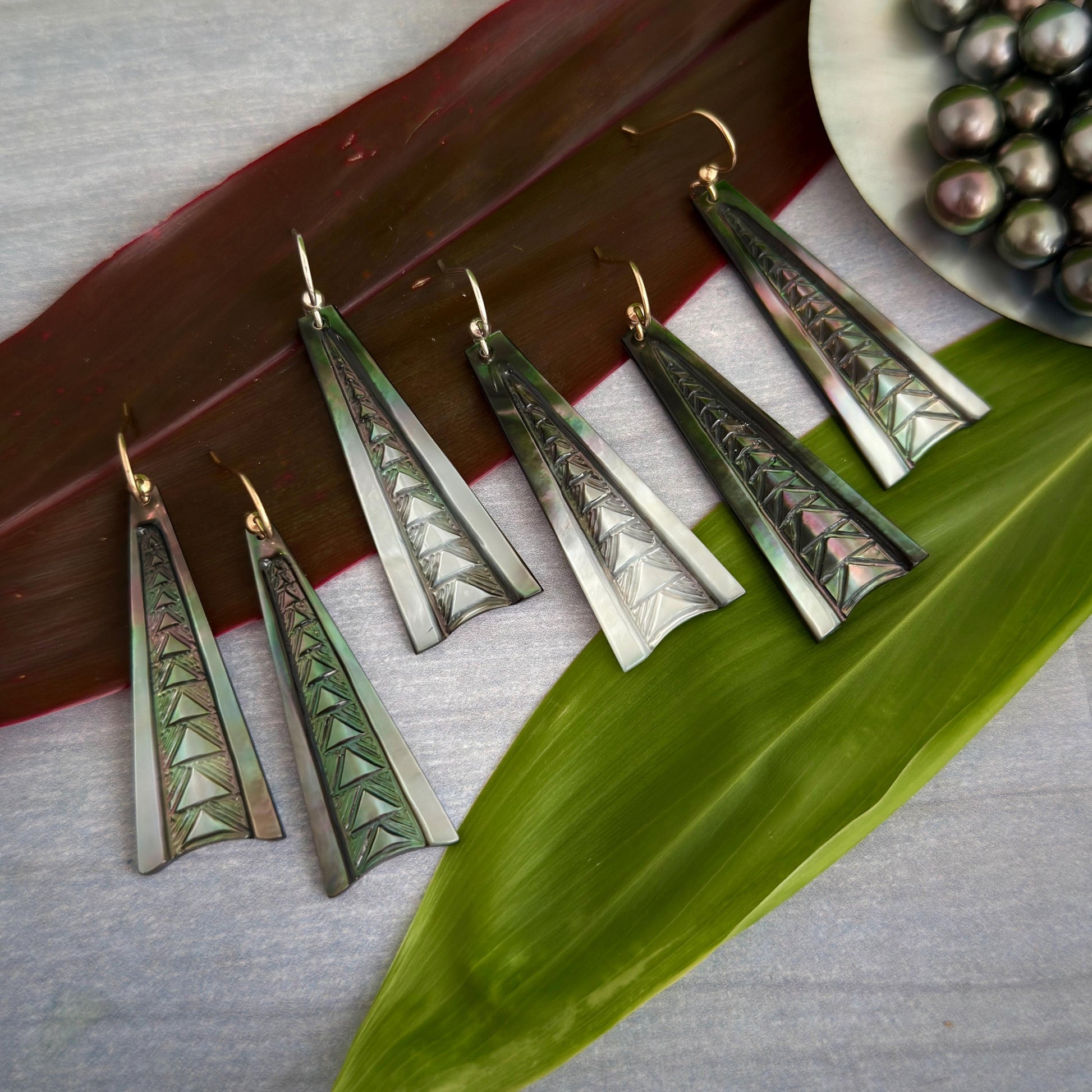 Handmade Mother of Pearl Earrings: Hawaiian Triangle Design, Gold Filled or Sterling Silver
