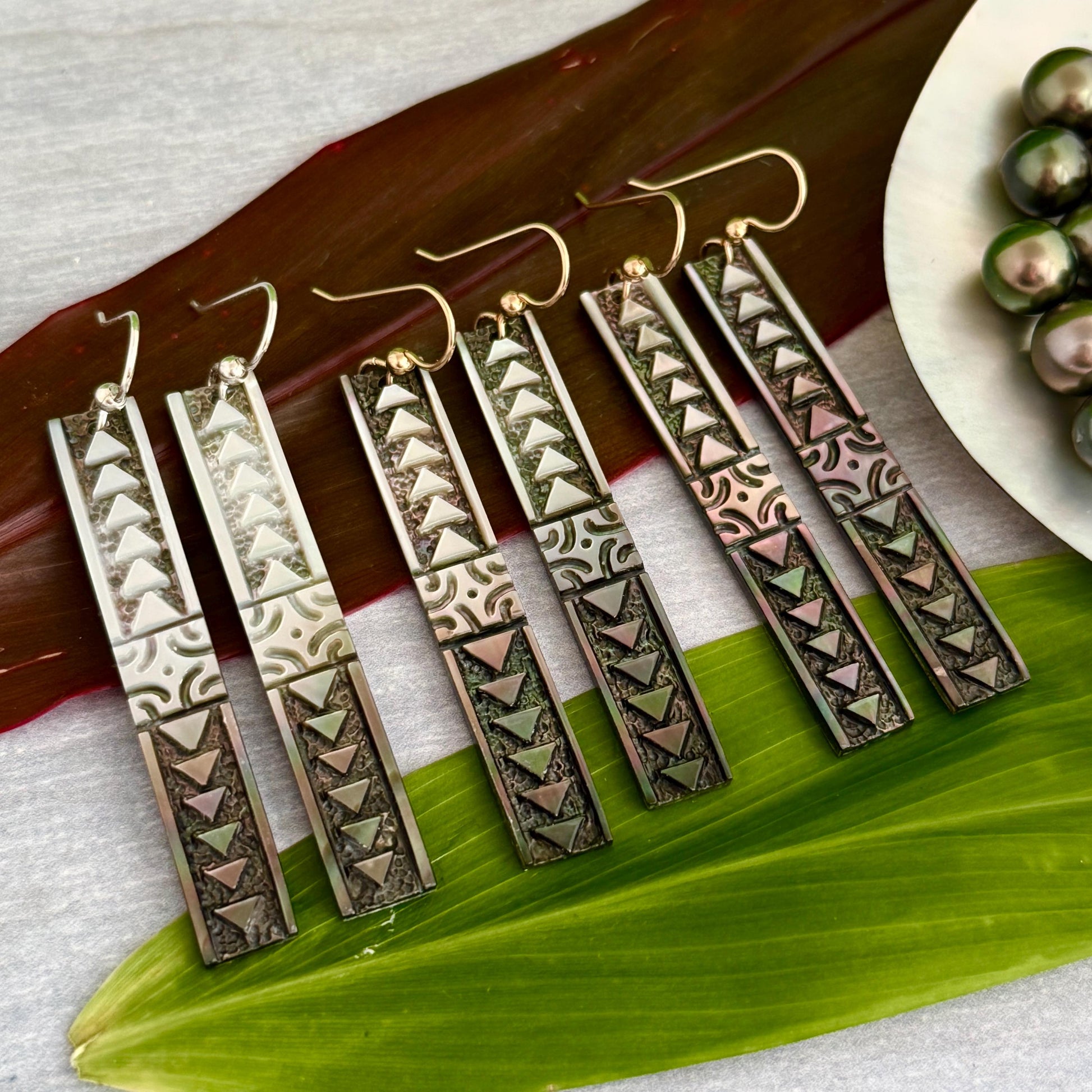 Hawaiian earrings hand carved mother of pearl jewelry