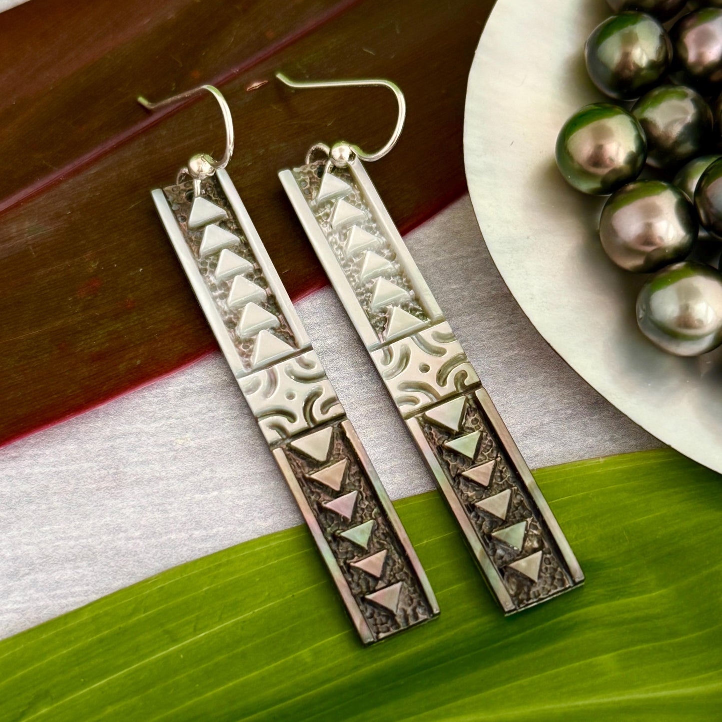 Hawaiian earrings hand carved mother of pearl jewelry