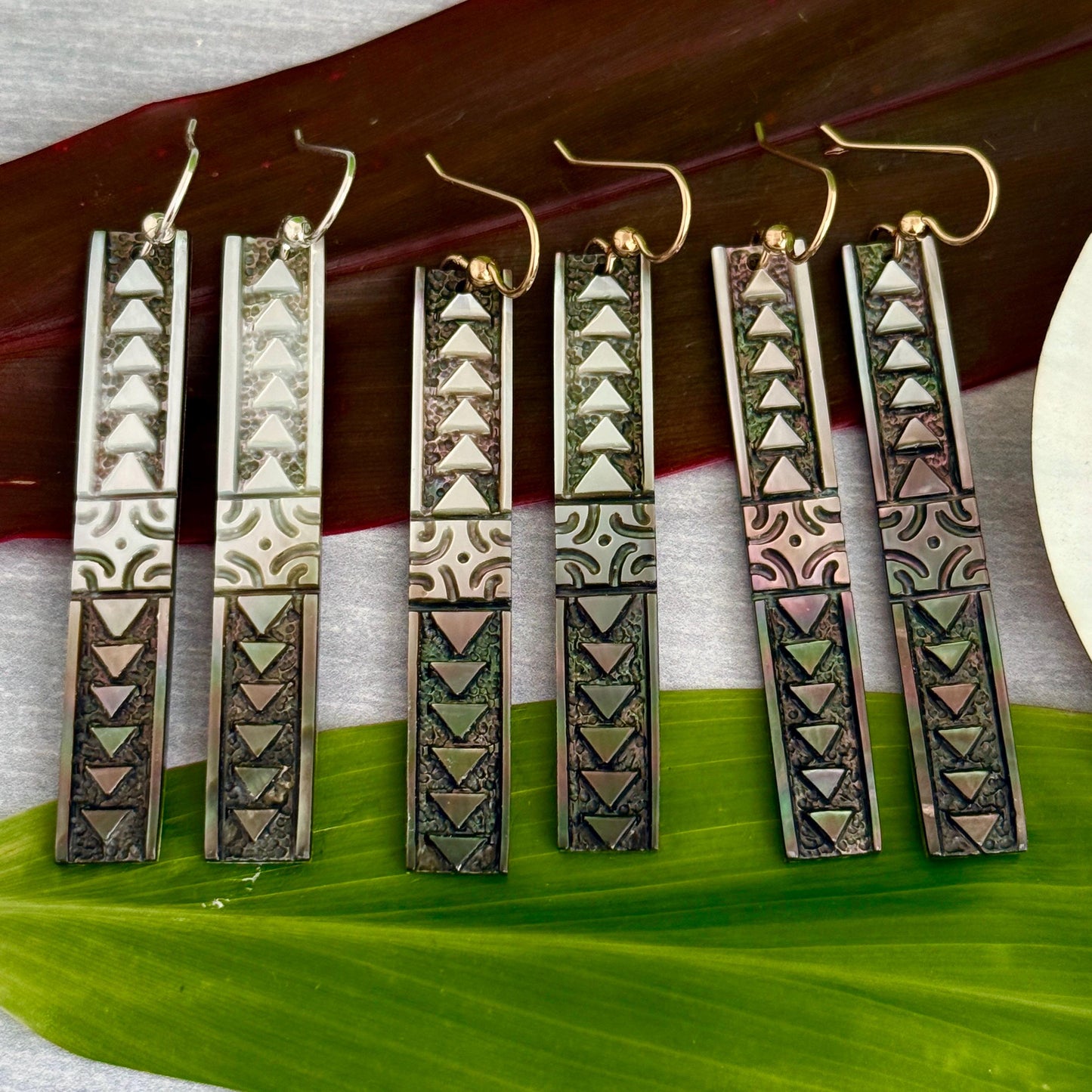 Hawaiian earrings hand carved mother of pearl jewelry