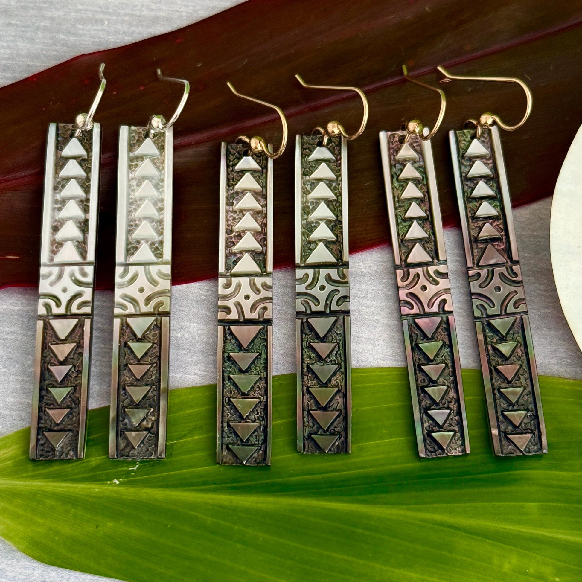 Hawaiian earrings hand carved mother of pearl jewelry