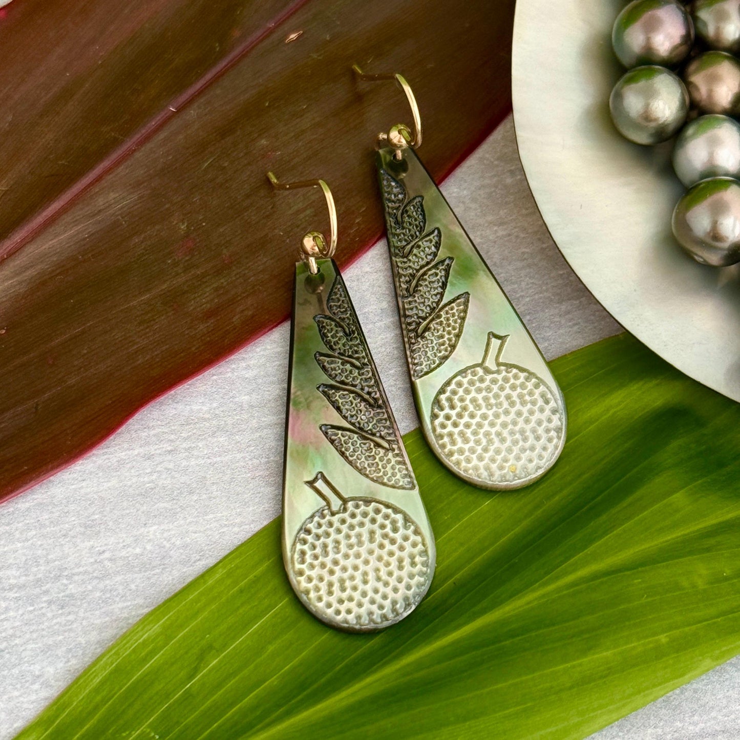 NEW Hawaiian mother of pearl earrings in gold filled or sterling silver • Natural shell jewelry made in hawaii • shell earrings Ulu Earrings