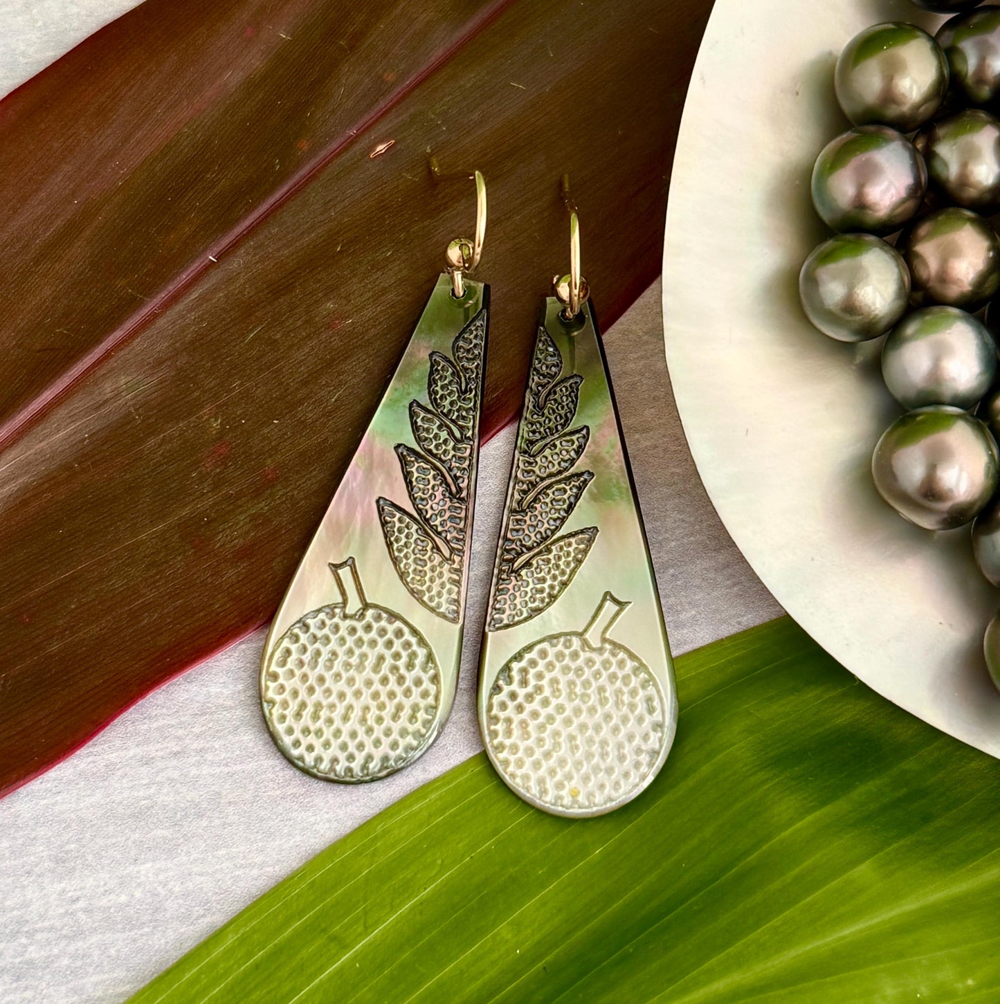 NEW Hawaiian mother of pearl earrings in gold filled or sterling silver • Natural shell jewelry made in hawaii • shell earrings Ulu Earrings