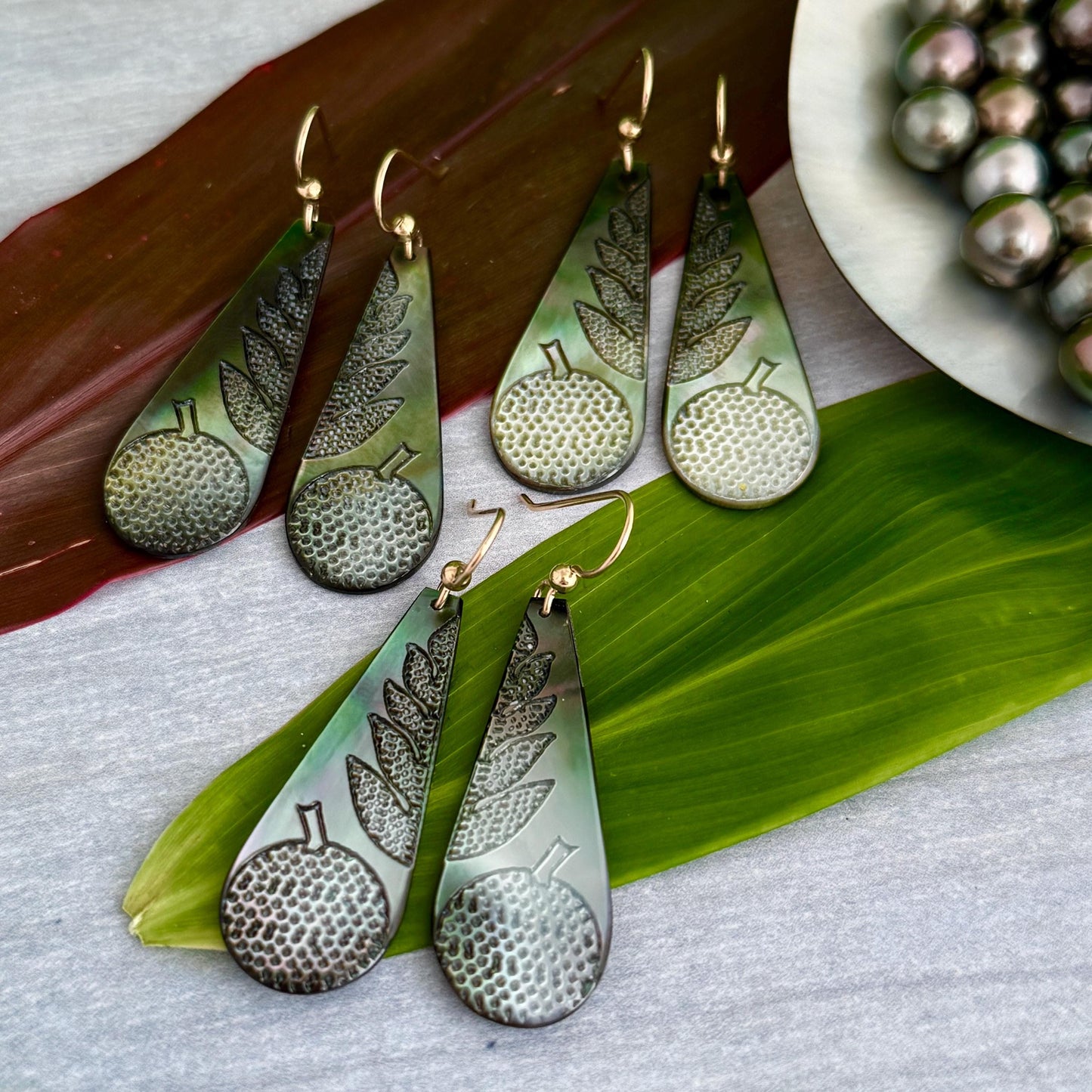 NEW Hawaiian mother of pearl earrings in gold filled or sterling silver • Natural shell jewelry made in hawaii • shell earrings Ulu Earrings