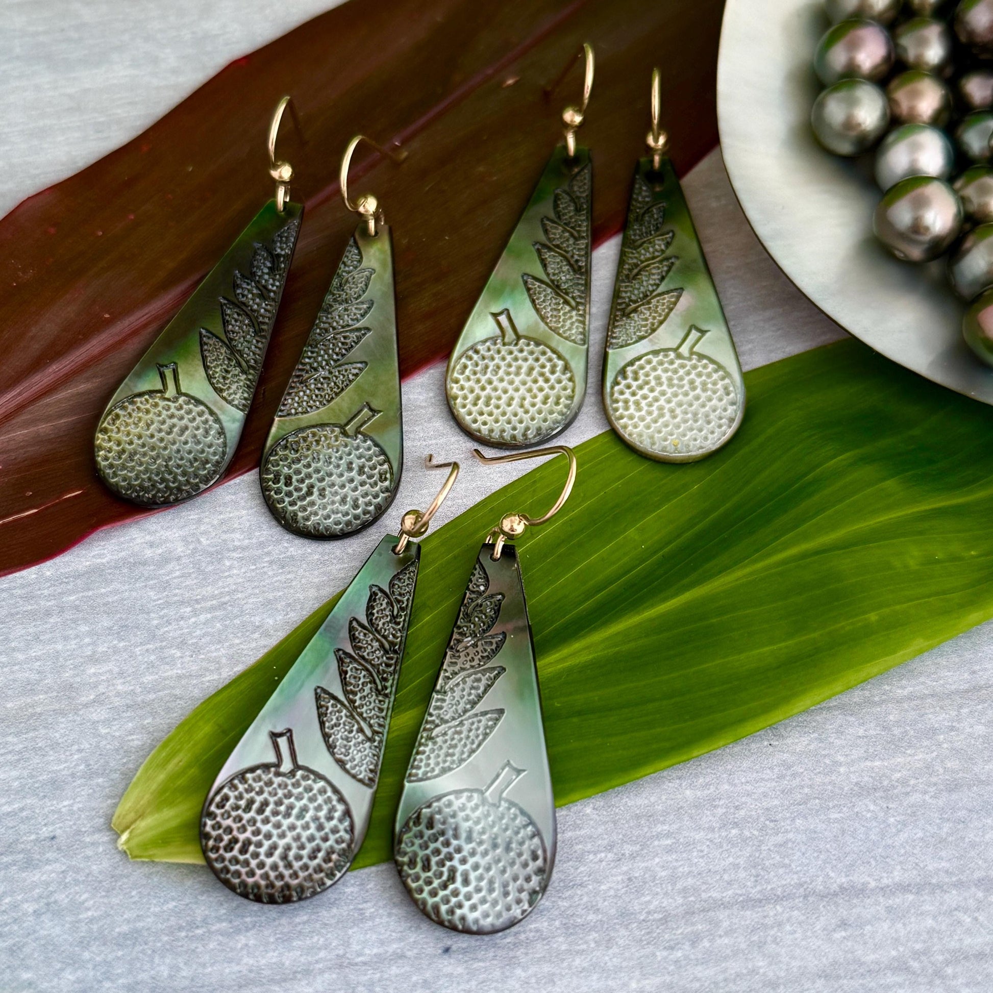 NEW Hawaiian mother of pearl earrings in gold filled or sterling silver • Natural shell jewelry made in hawaii • shell earrings Ulu Earrings