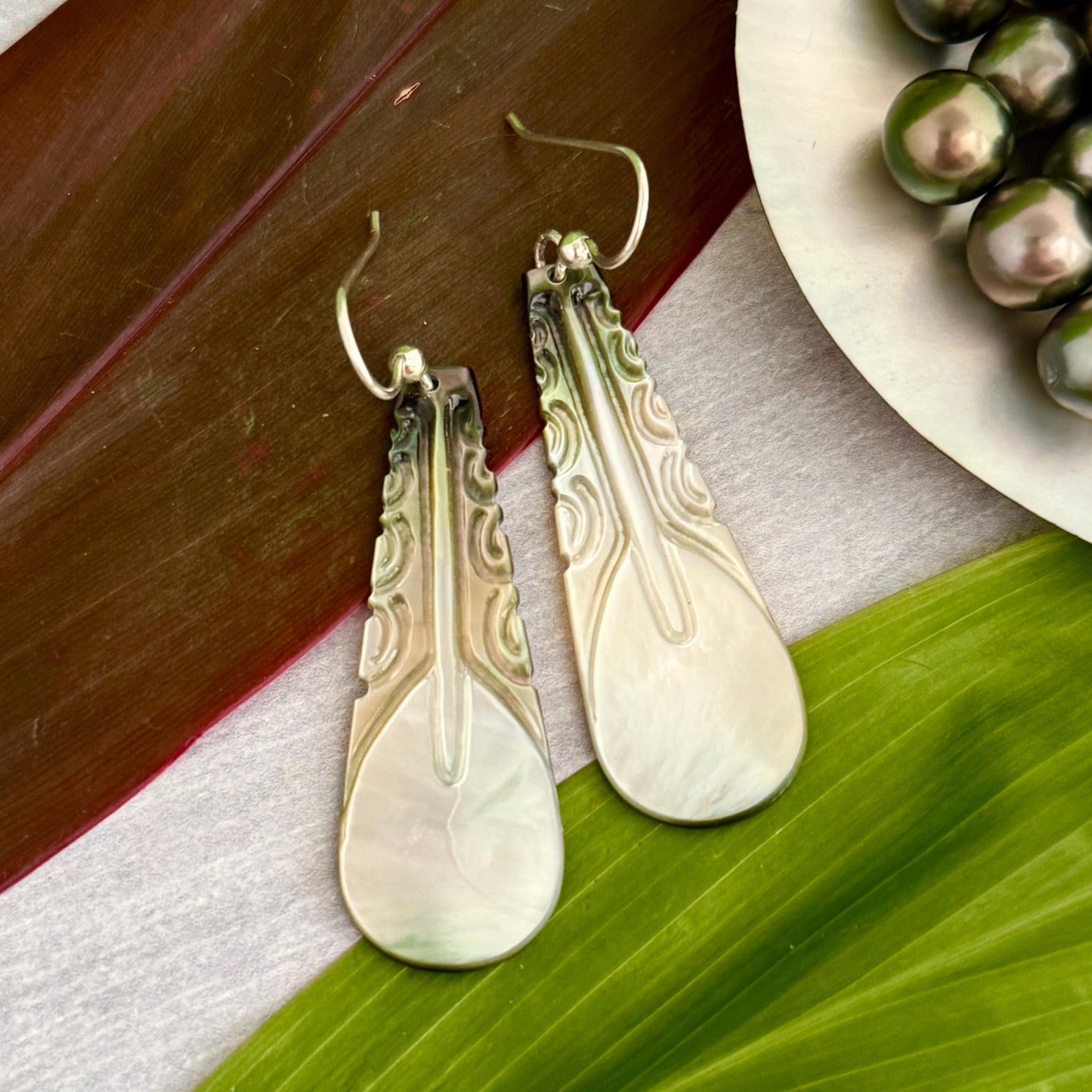 Paddle earrings in Mother of pearl shell: Gold filled or Sterling silver
