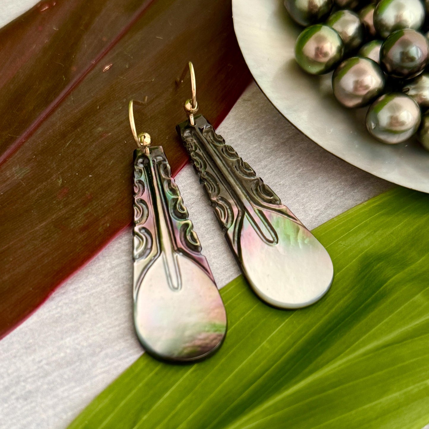 Paddle earrings in Mother of pearl shell: Gold filled or Sterling silver